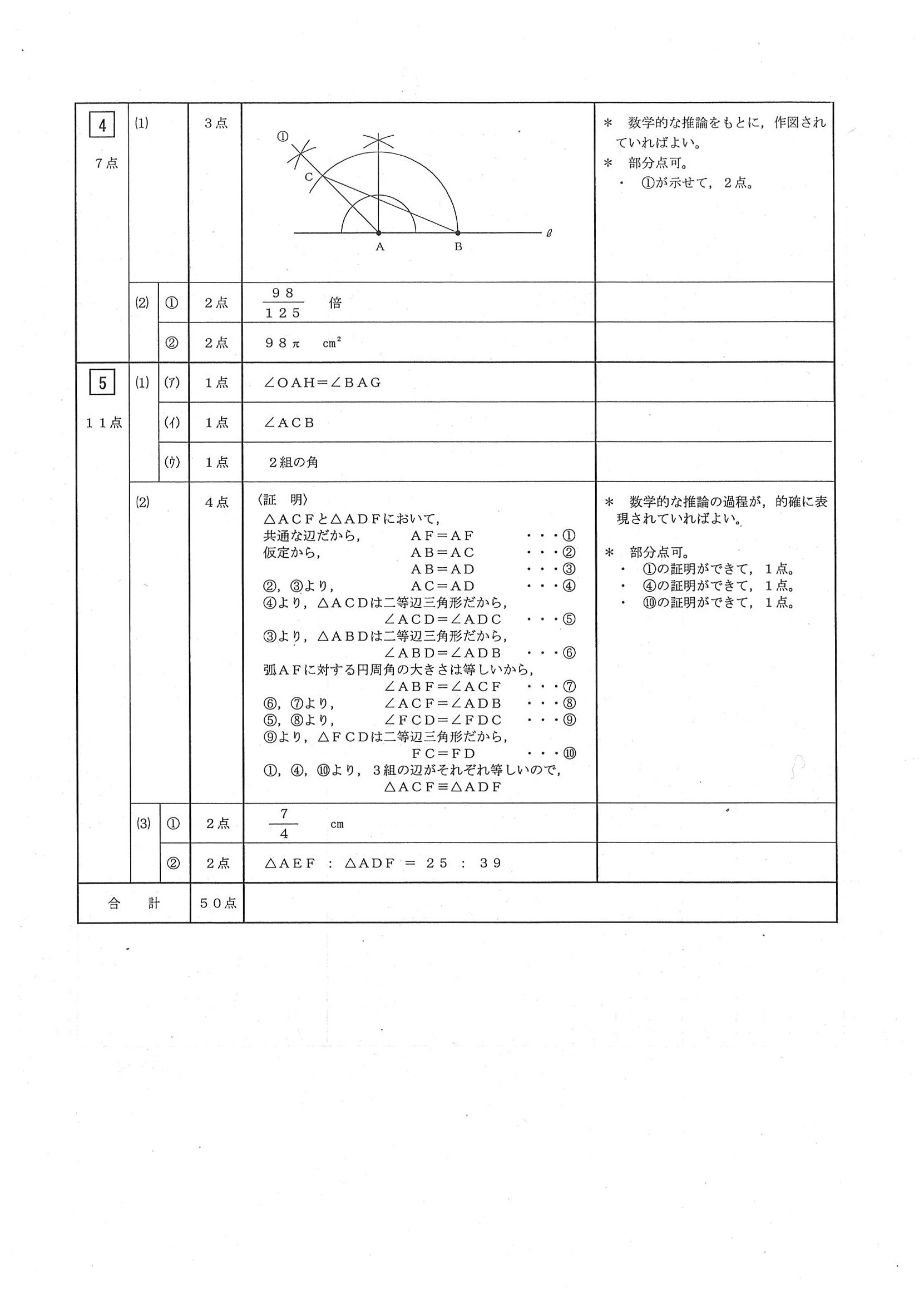 2014年度 三重県公立高校入試（数学・正答）2/2