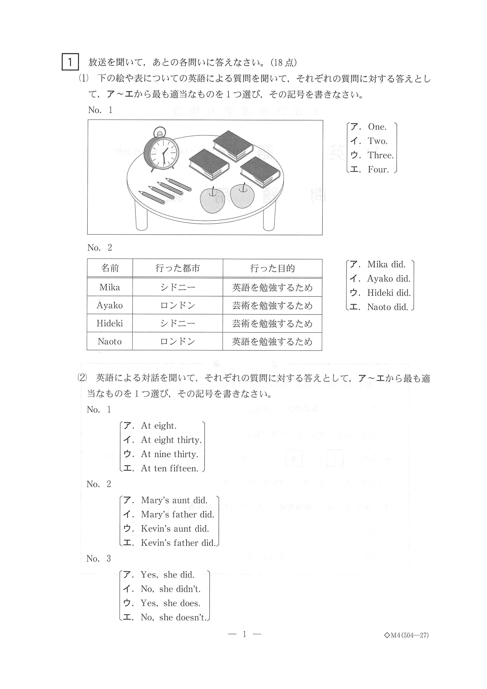 2016年度 三重県公立高校入試（英語・問題）3/8