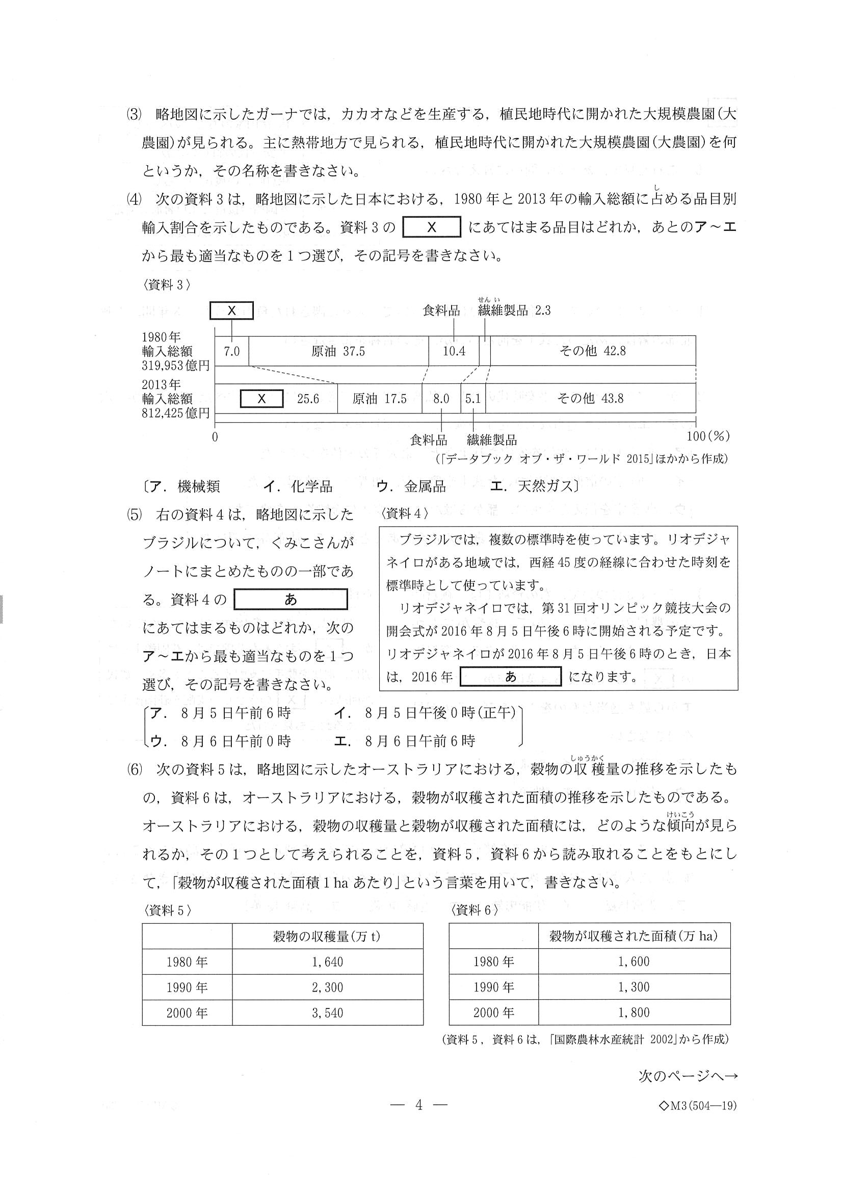 2016年度 三重県公立高校入試（社会・問題）4/10