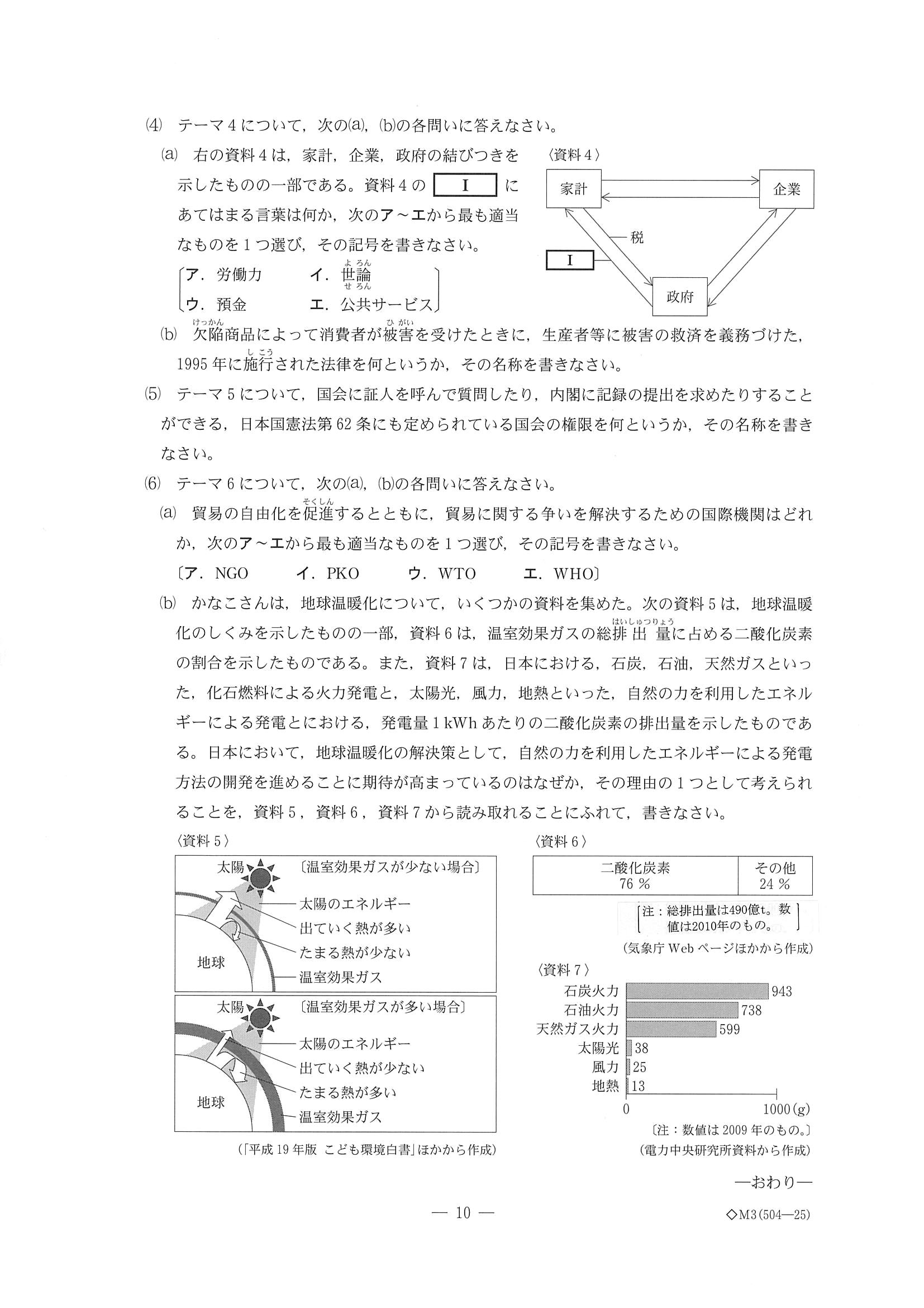 2016年度 三重県公立高校入試（社会・問題）10/10