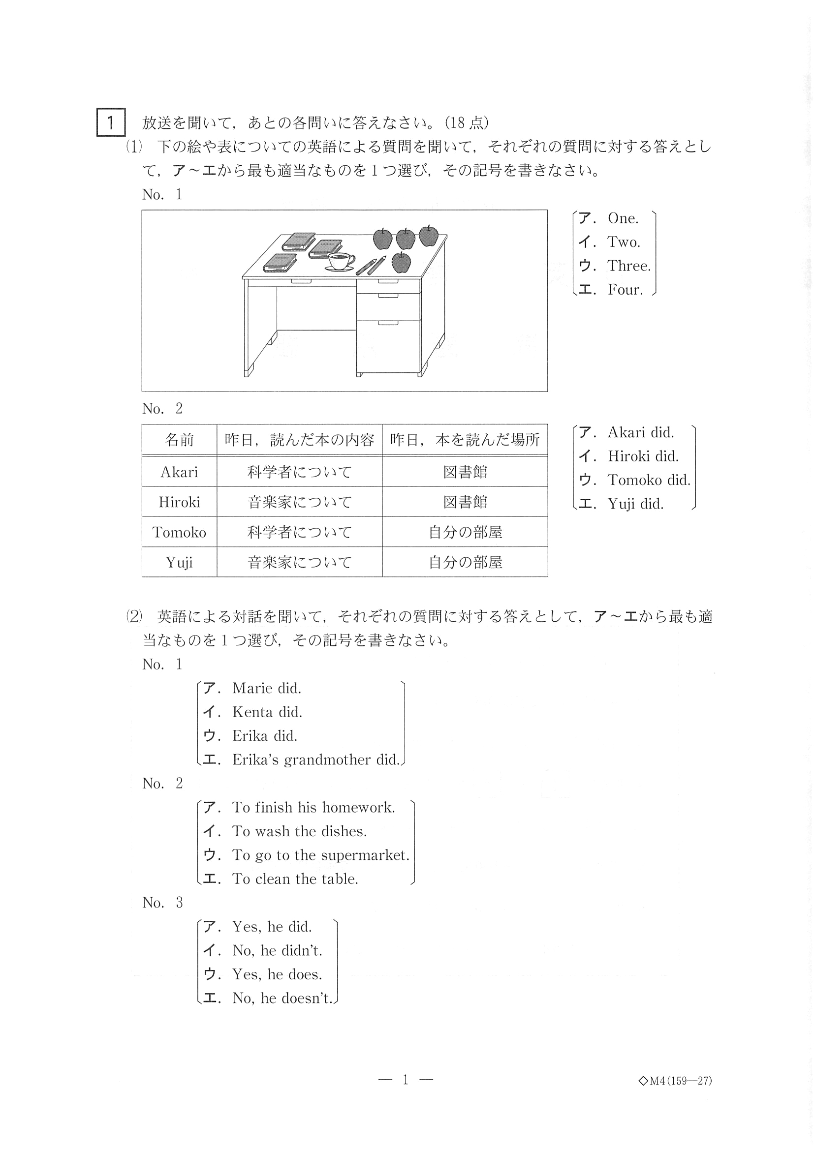2019年度 三重県公立高校入試（標準問題 英語・問題）3/8