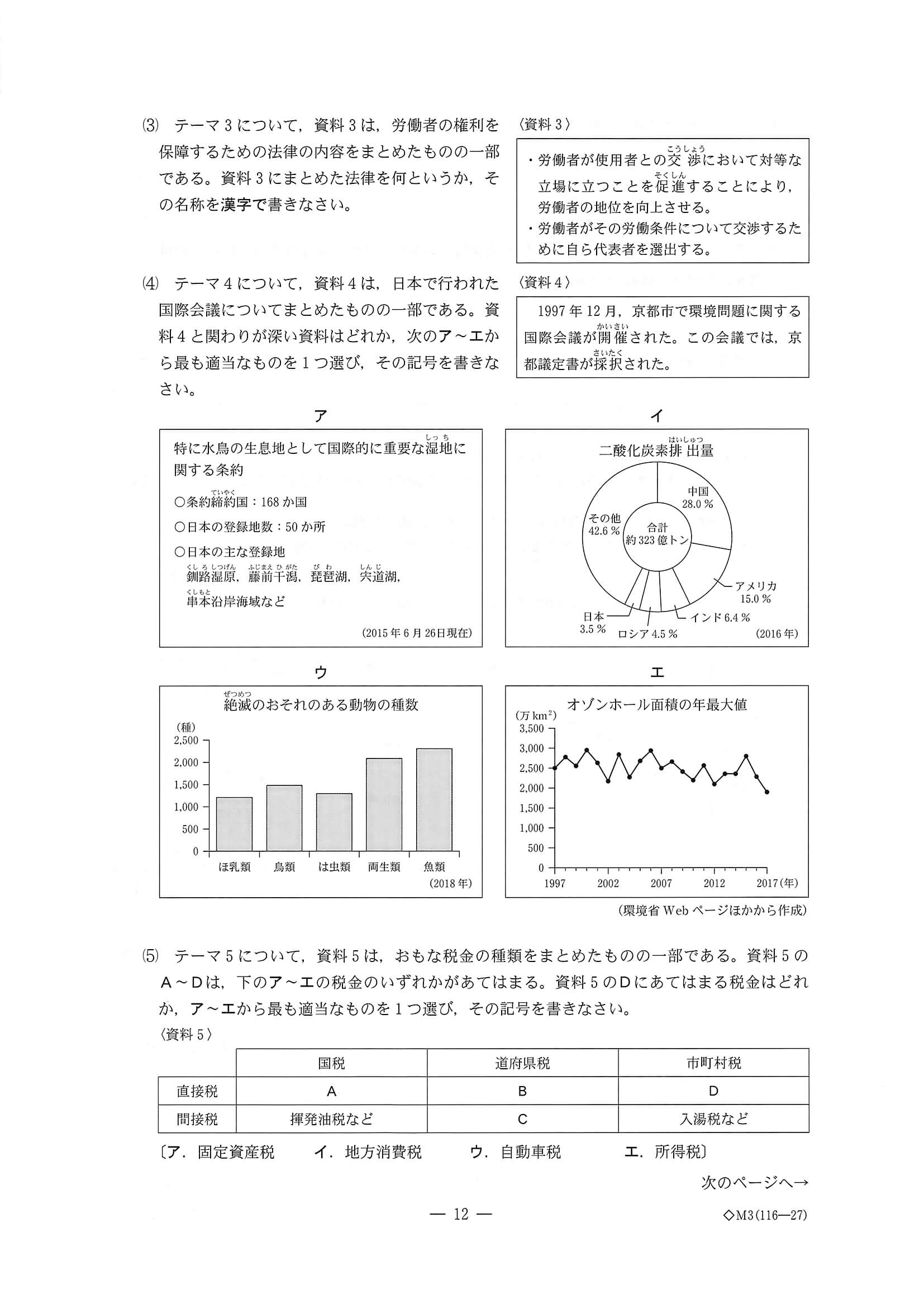 2020年度 三重県公立高校入試（標準問題 社会・問題）11/12