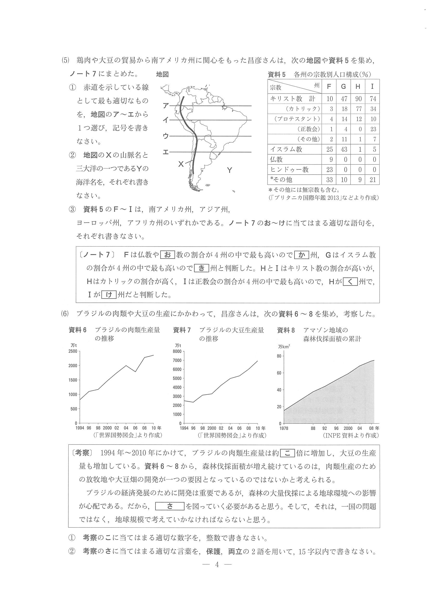 2014年度 長野県公立高校入試（社会・問題）3/8