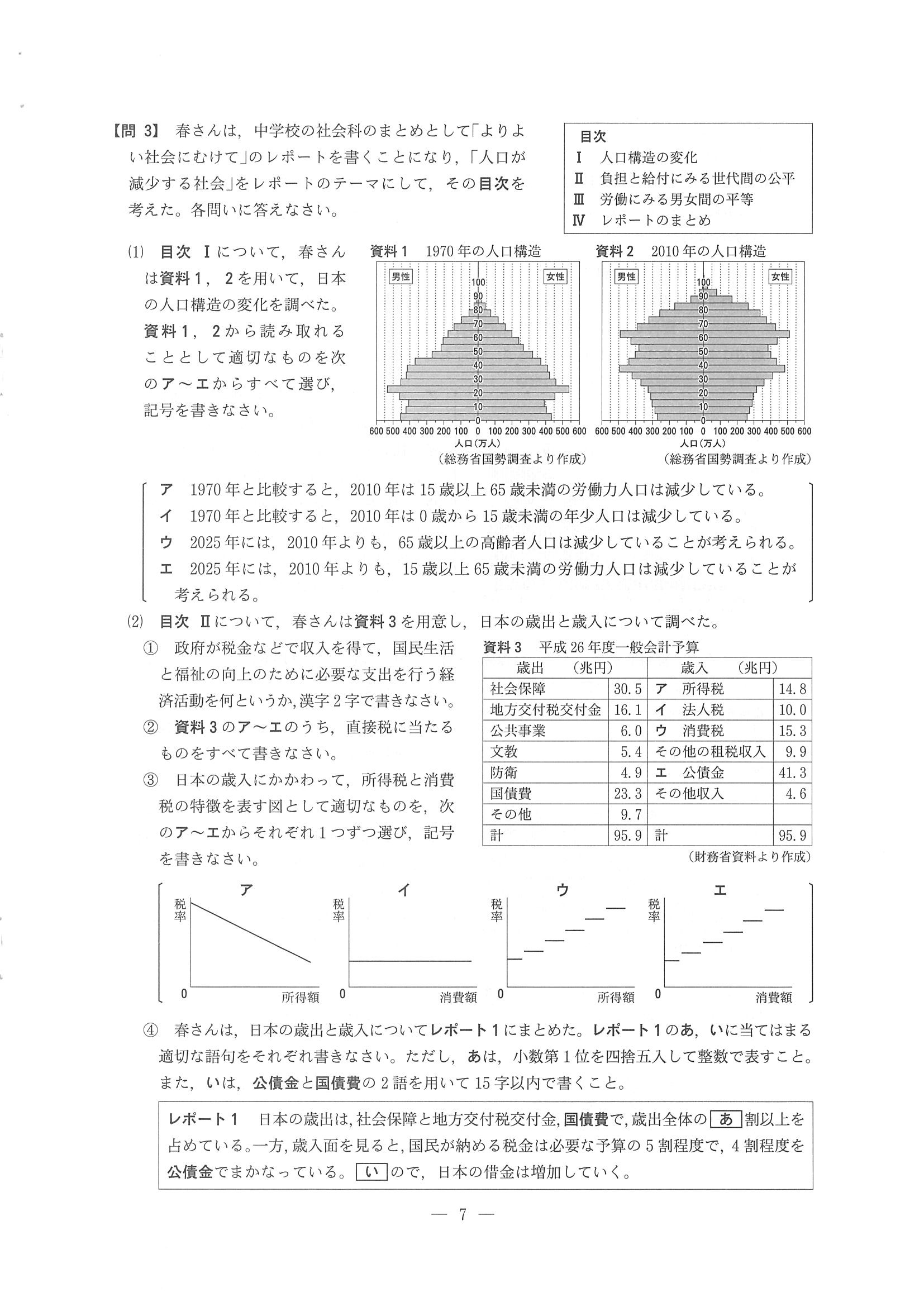 2015年度 長野県公立高校入試（社会・問題）6/8