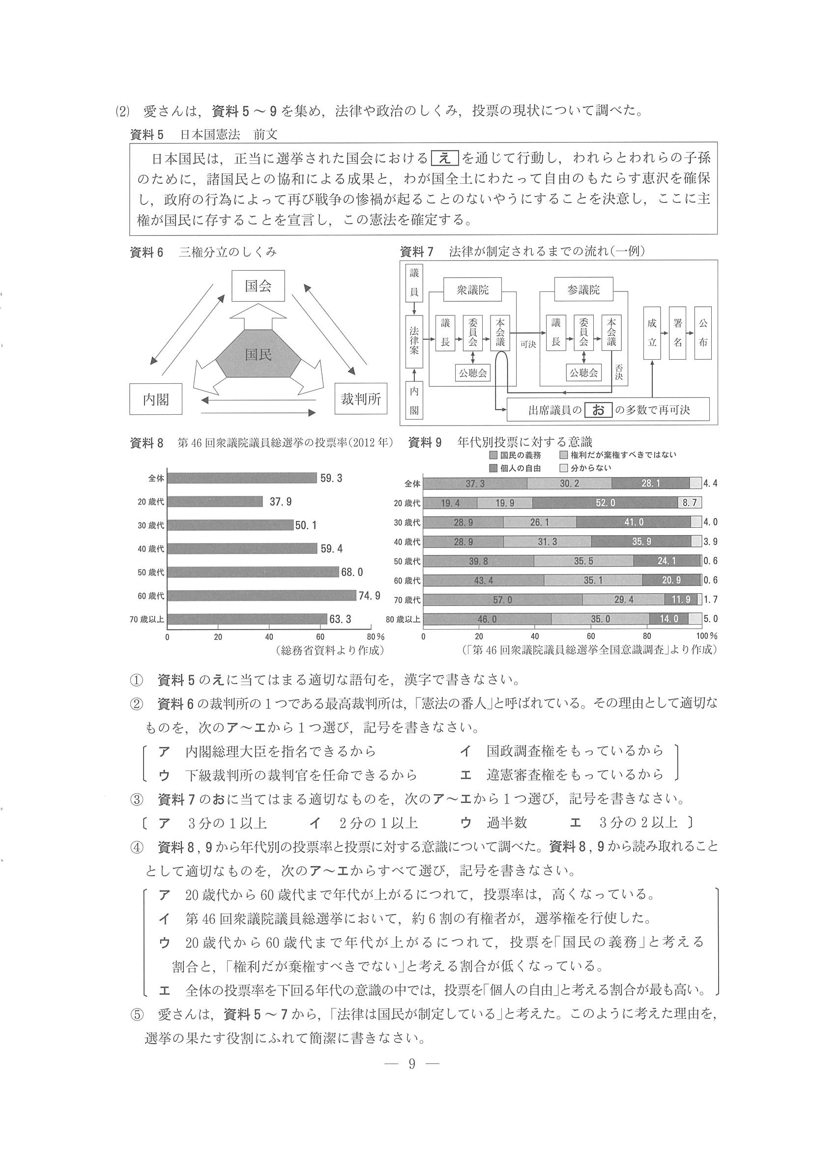 2016年度 長野県公立高校入試（社会・問題）8/8