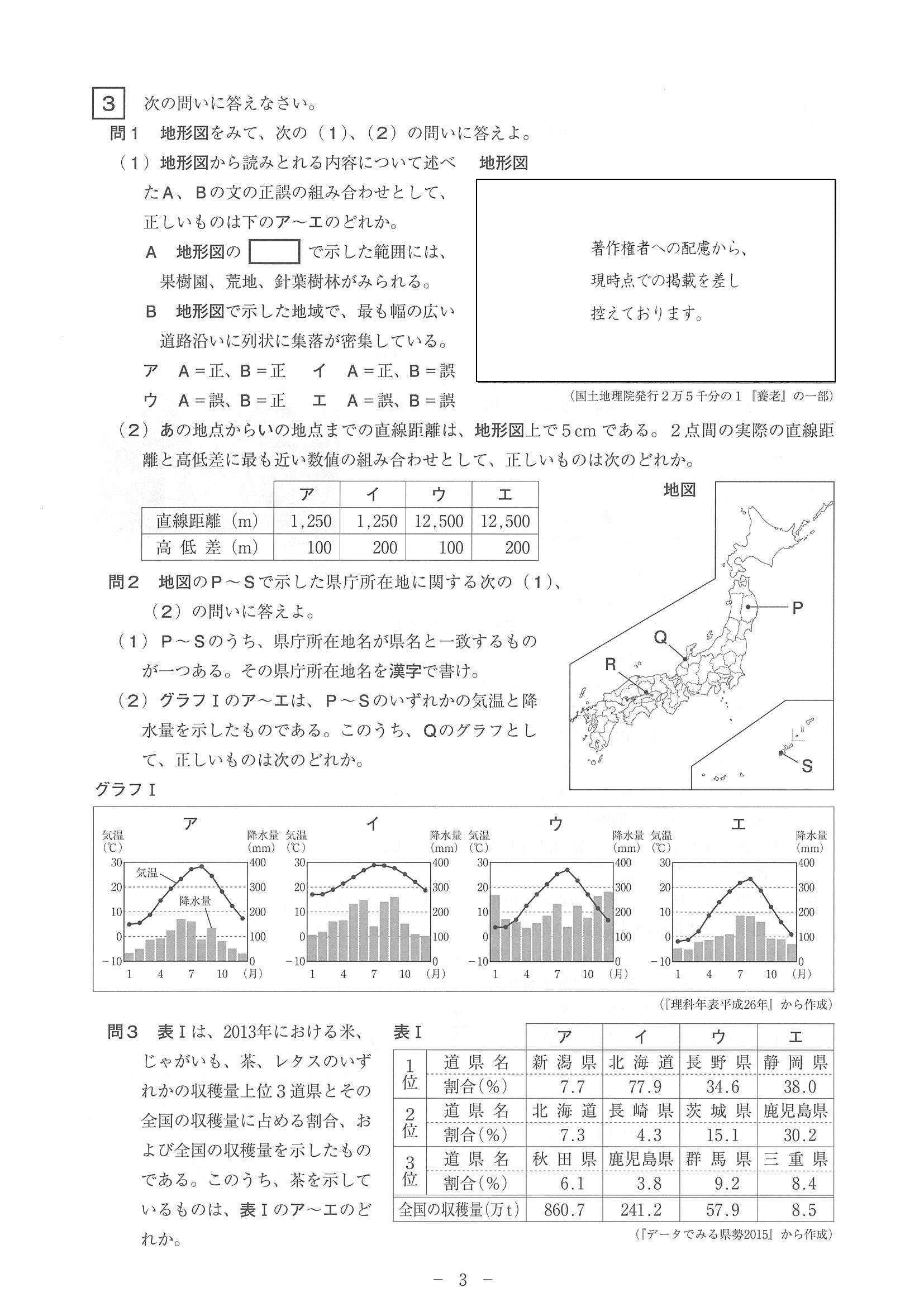 2016年度 長崎県公立高校入試（社会・問題）3/8