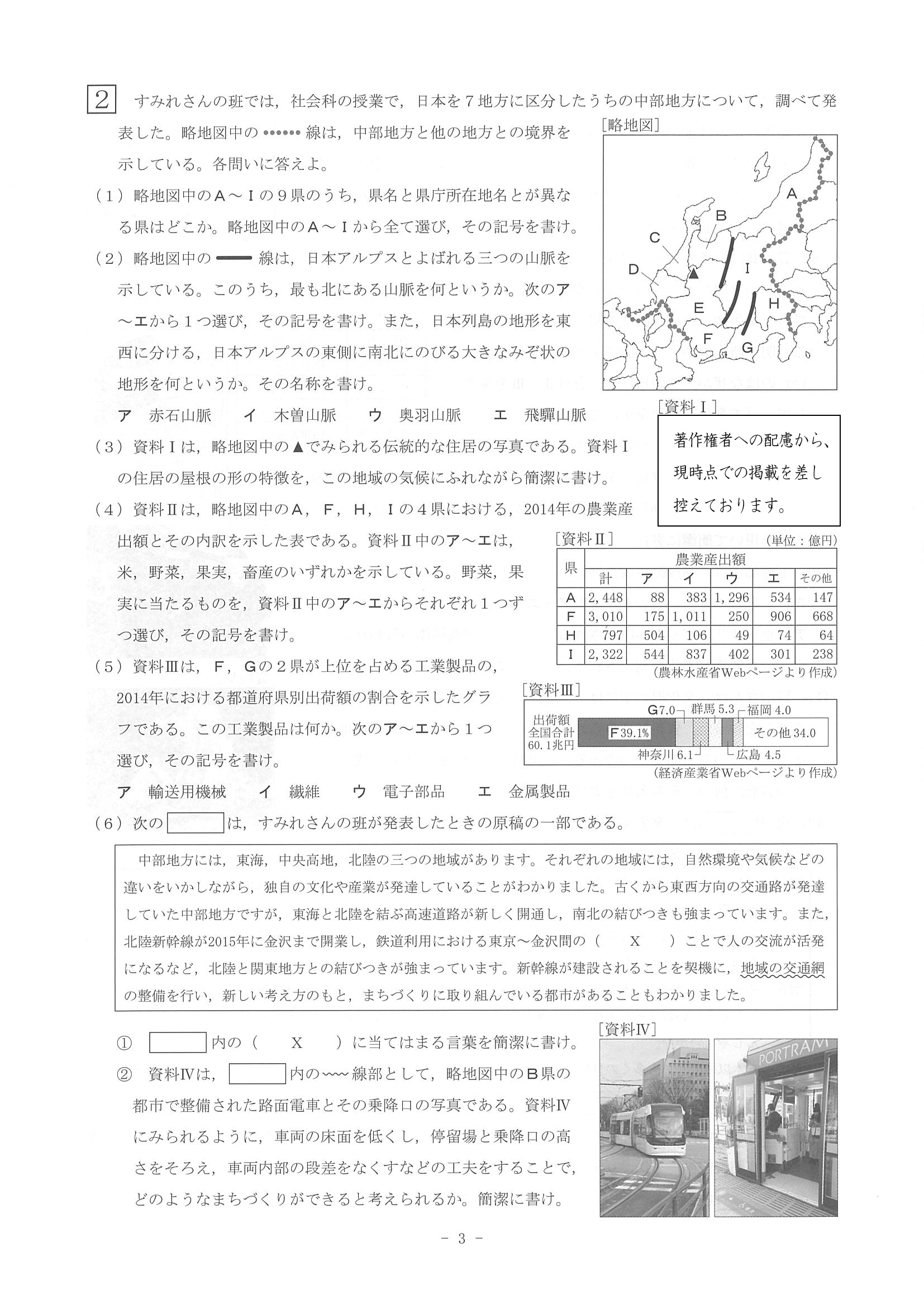 2017年度 奈良県公立高校入試（社会・問題）3/4