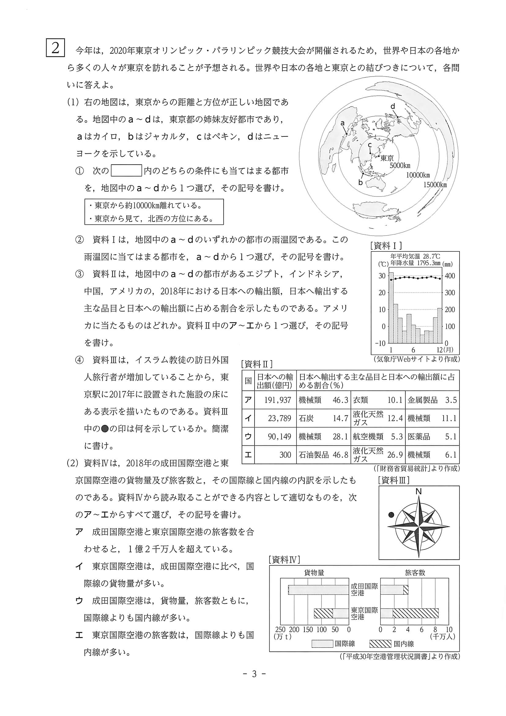 2020年度 奈良県公立高校入試（標準問題 社会・問題）3/6