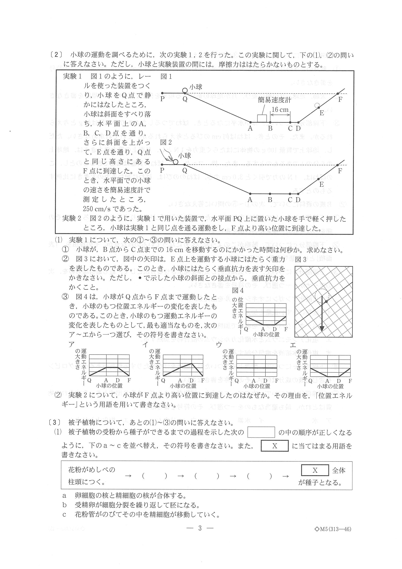 2018年度 新潟県公立高校入試（標準問題 理科・問題）3/6