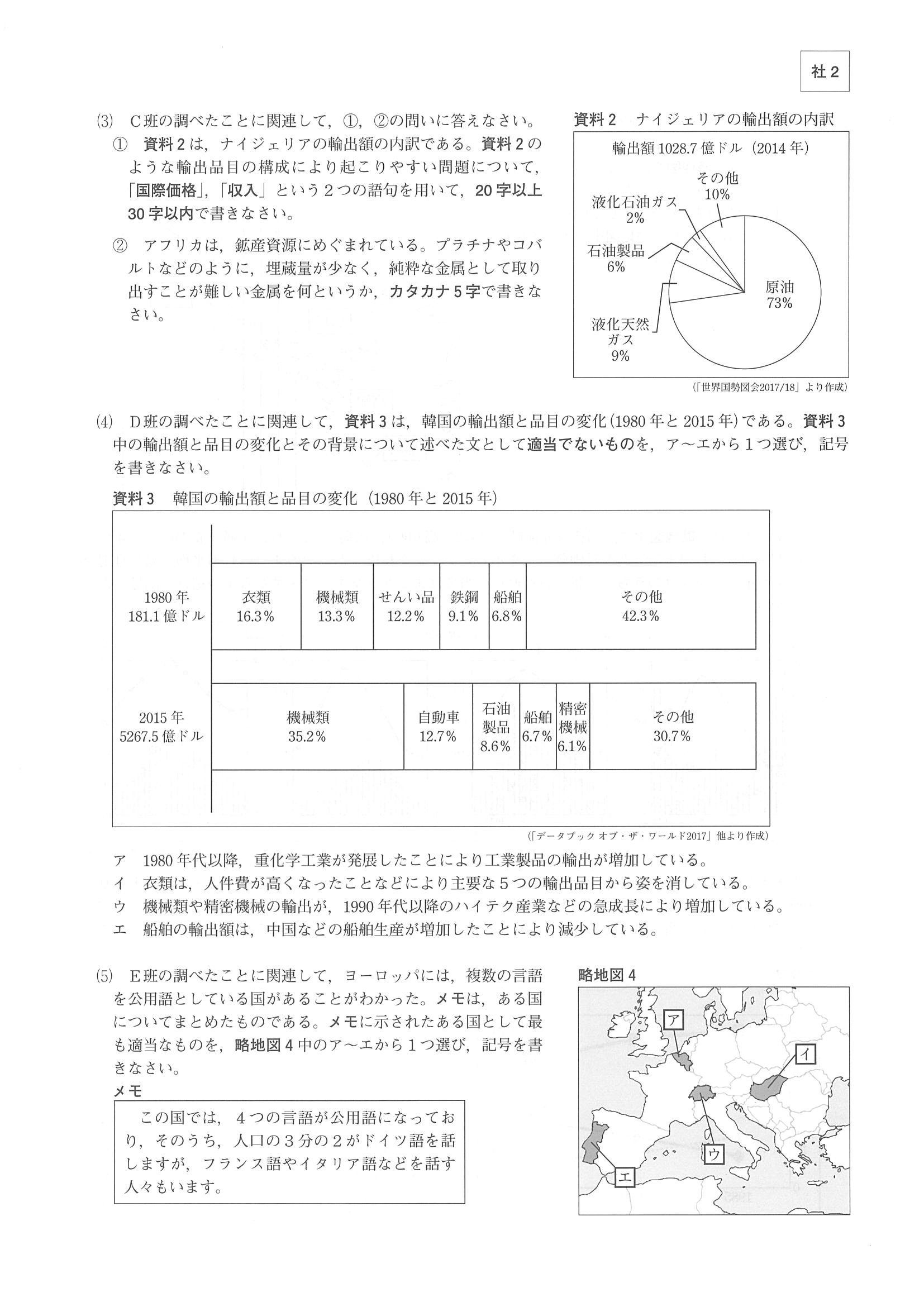 2018年度 大分県公立高校入試［標準問題 社会・問題］2/10