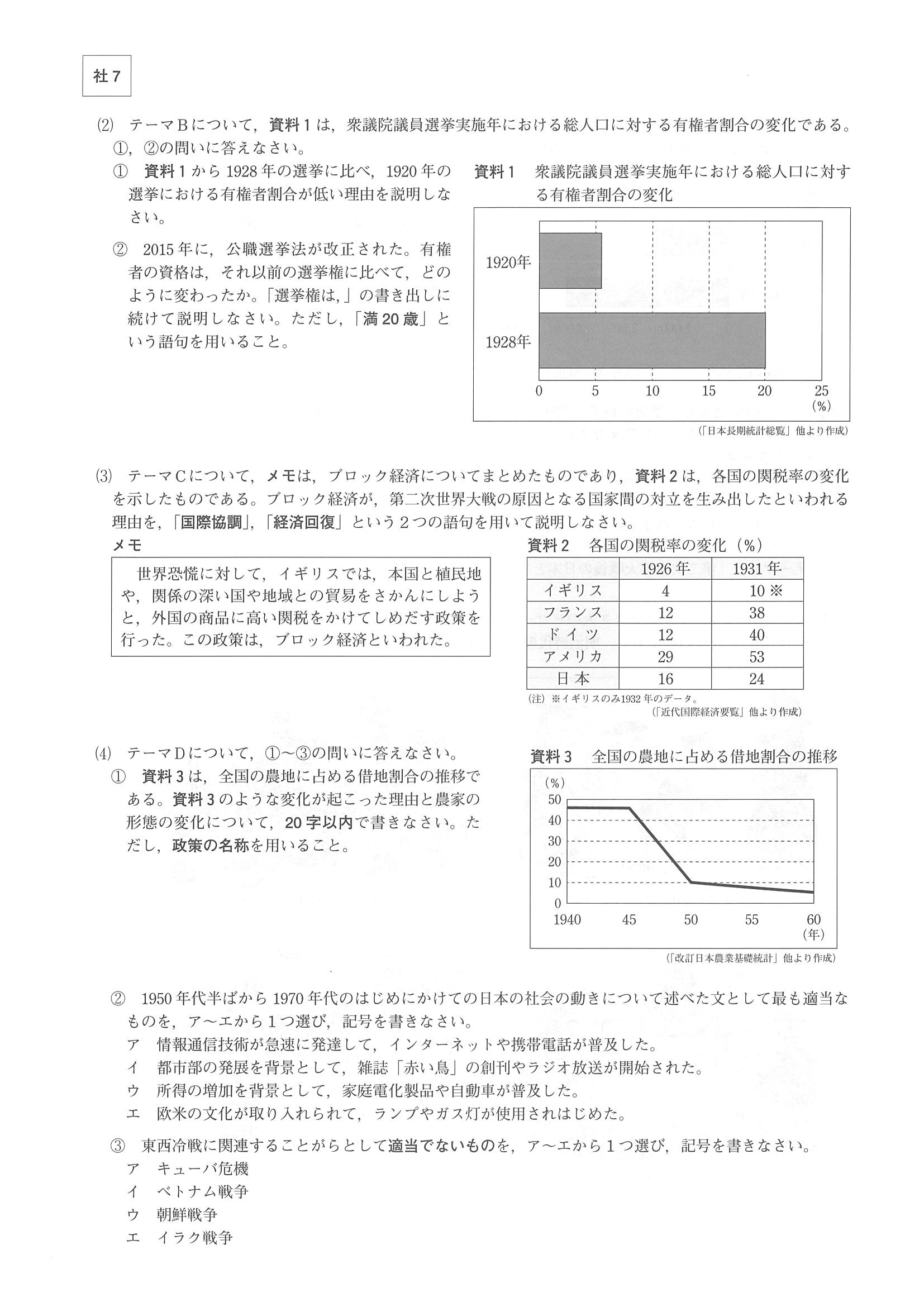 2018年度 大分県公立高校入試［標準問題 社会・問題］7/10