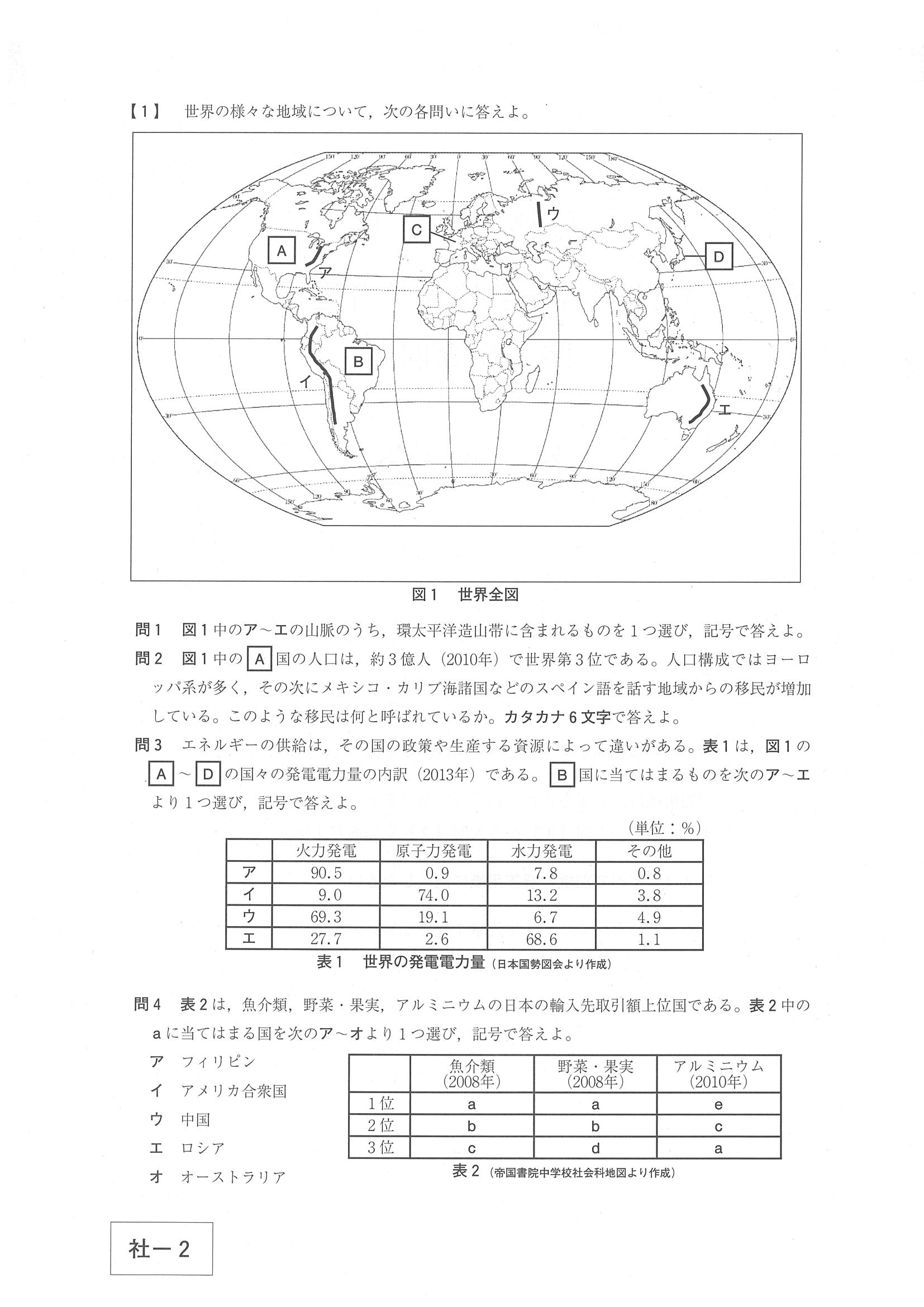 2017年度 沖縄県公立高校入試（社会・問題）1/13