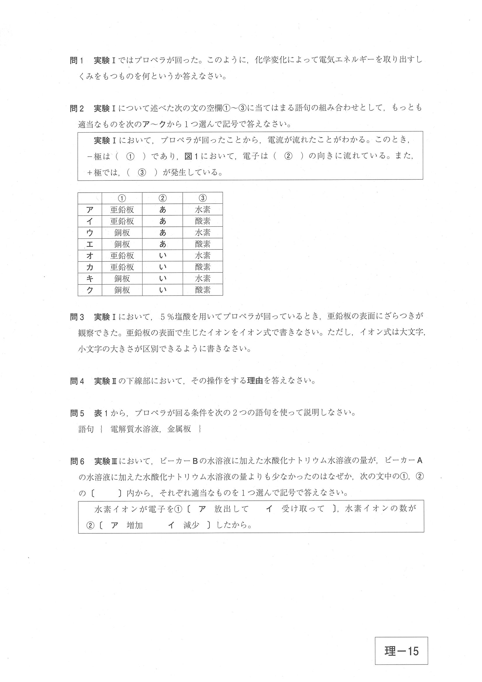 2018年度 沖縄県公立高校入試（標準問題 理科・問題）14/14