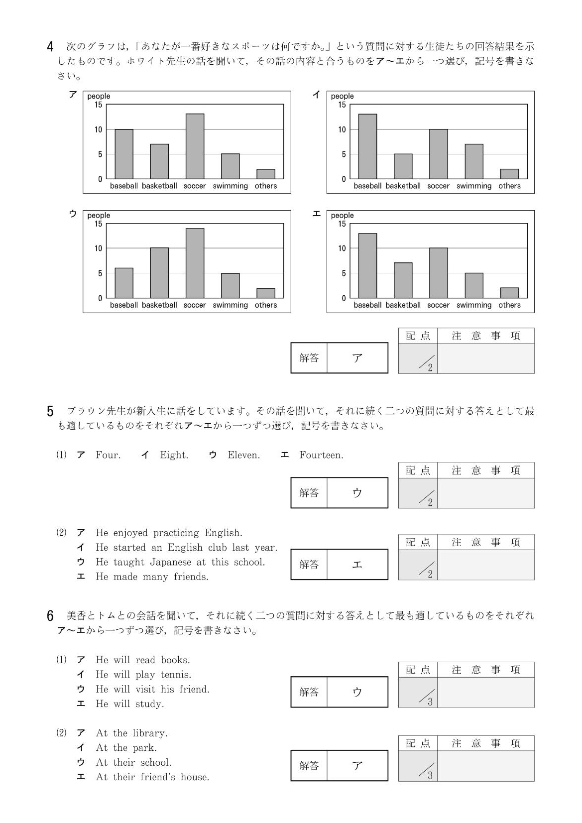 2014年度 大阪府公立高校 英語 後期リスニング 正答