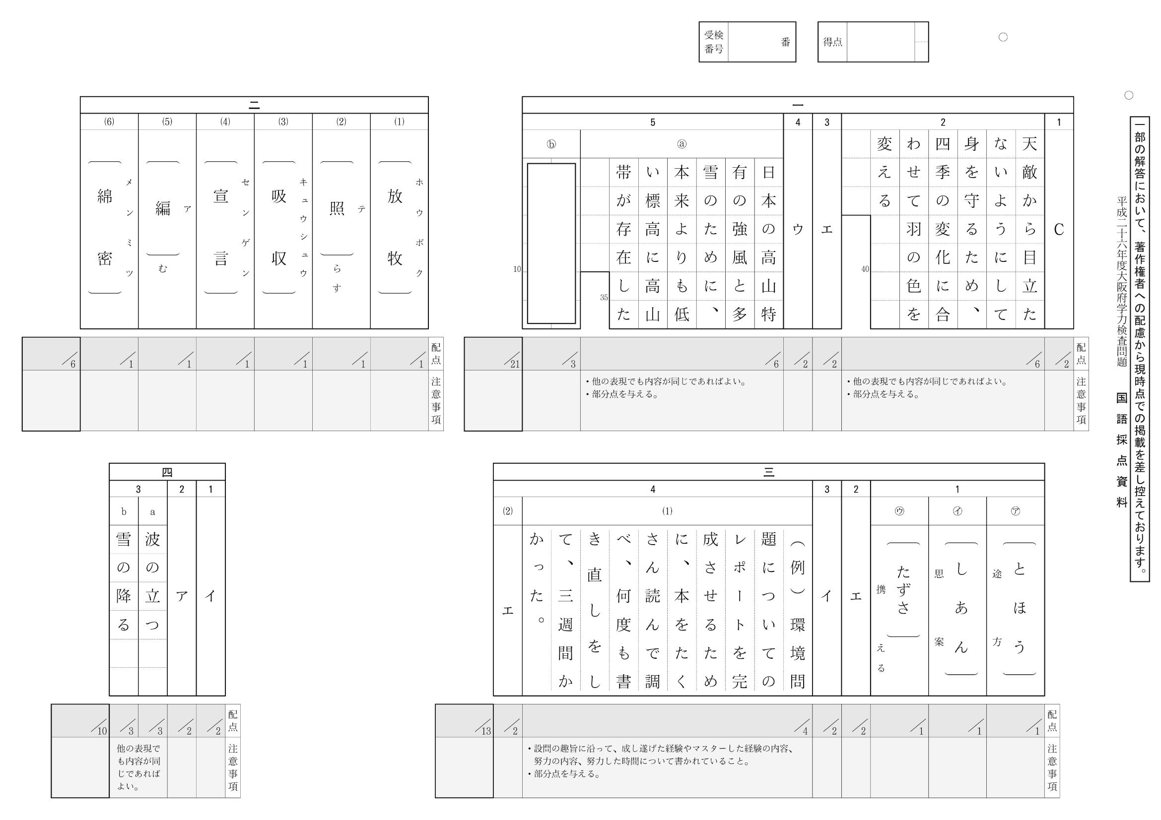 2014年度 大阪府公立高校 国語 前期 正答