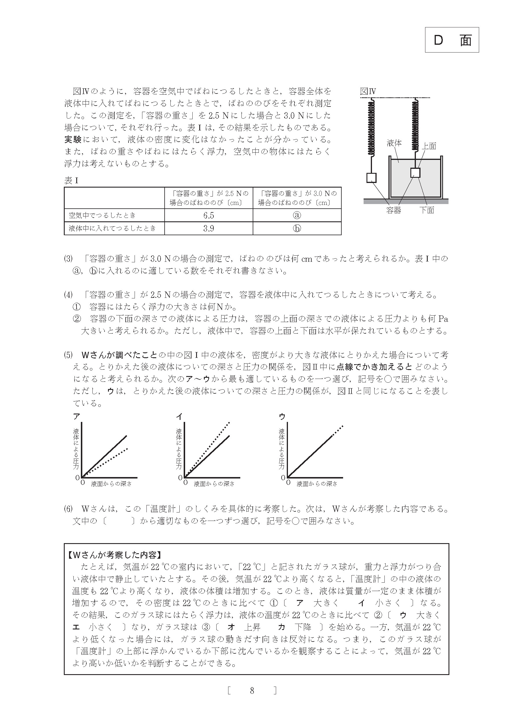 2015年度 大阪府公立高校 理科 後期 問題8/8