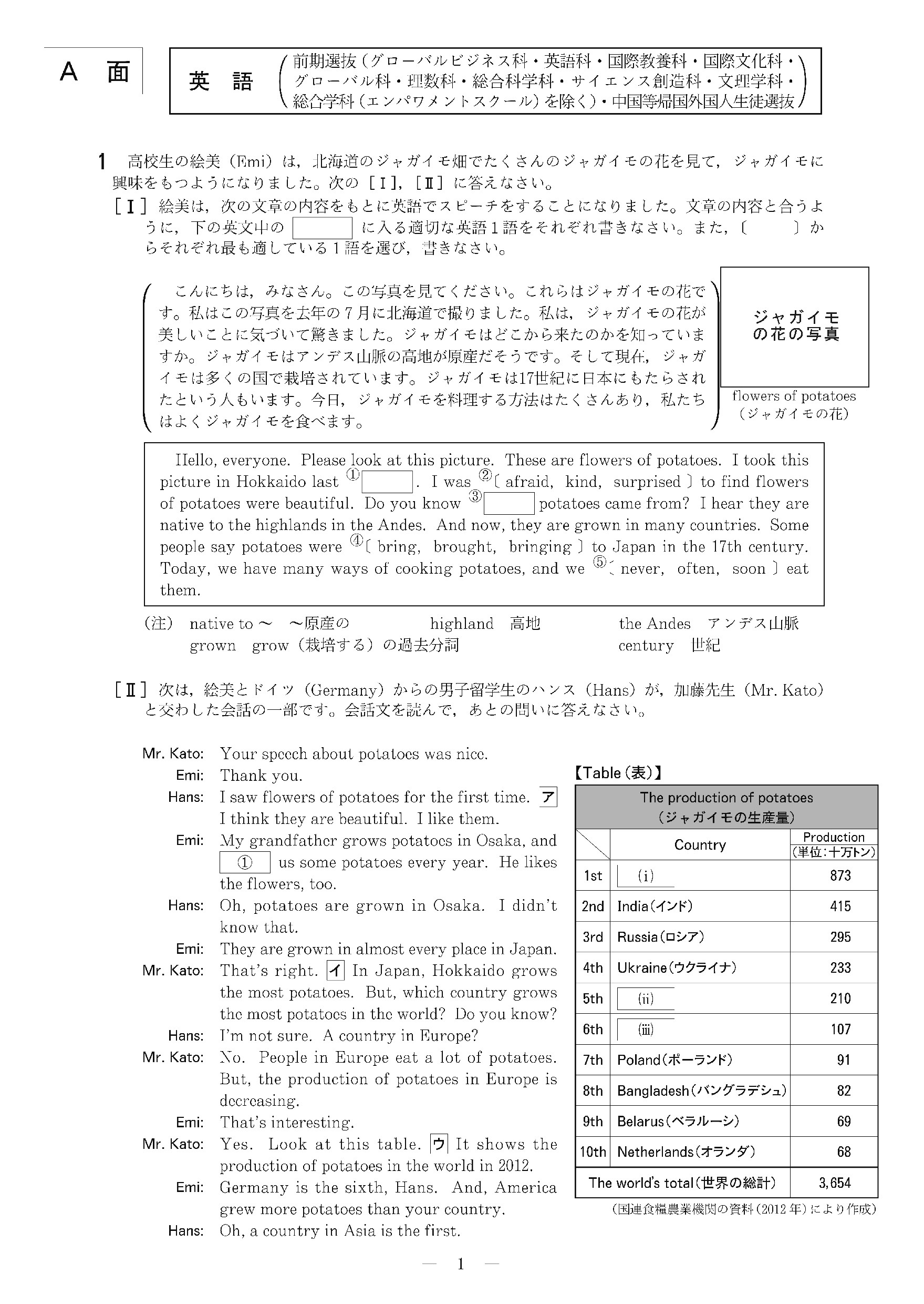 2015年度 大阪府公立高校 英語 前期 問題