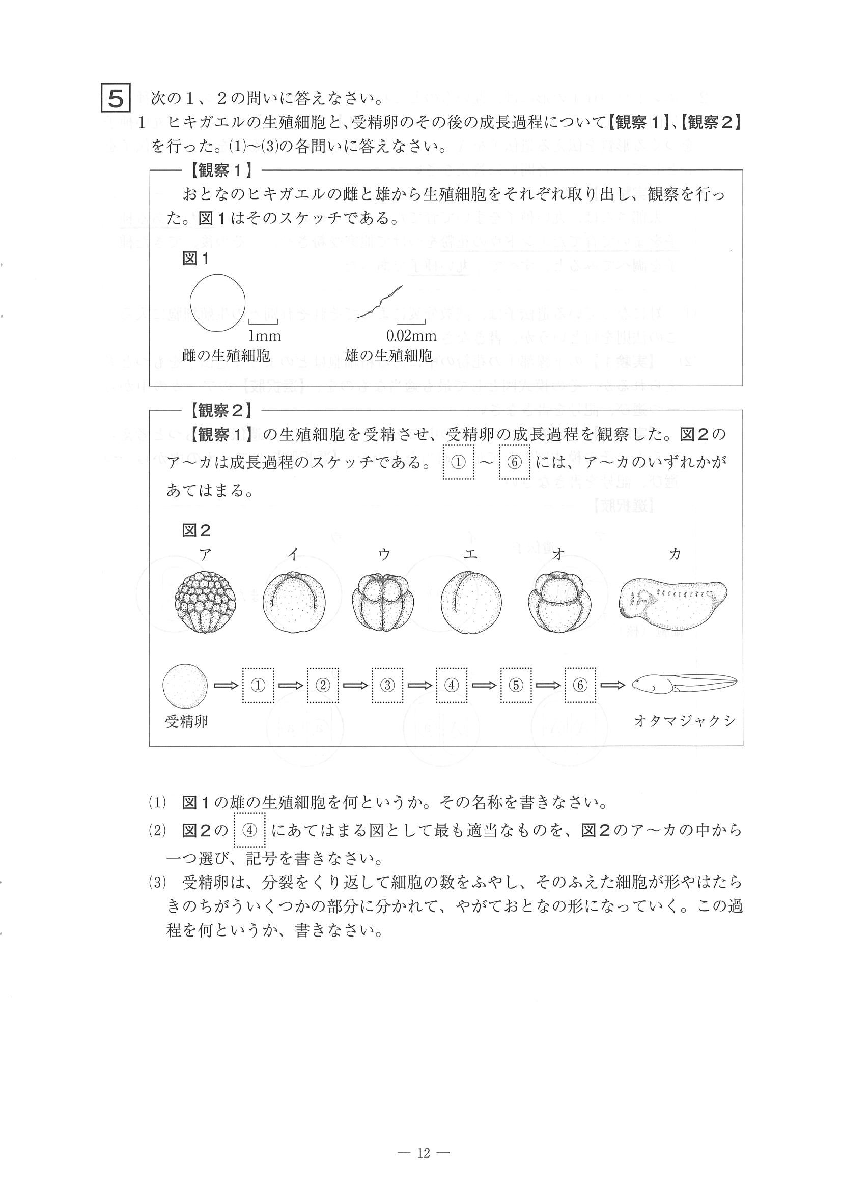 2014年度 佐賀県公立高校入試（理科 一般・問題）12/14