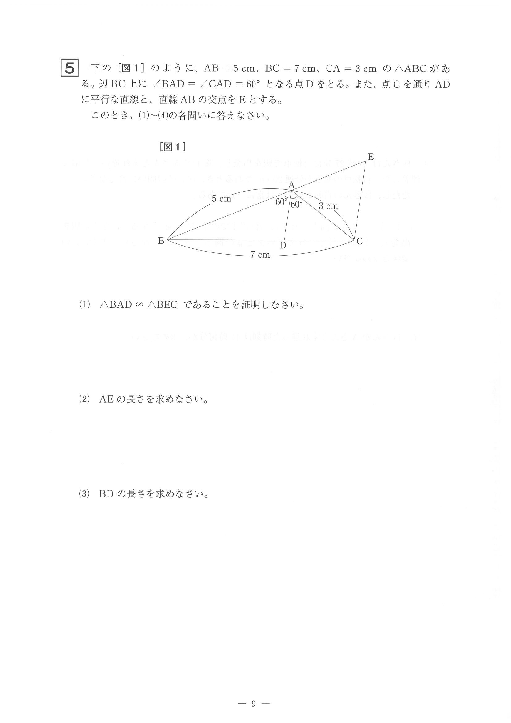 2014年度 佐賀県公立高校入試（数学 特色・問題）9/10