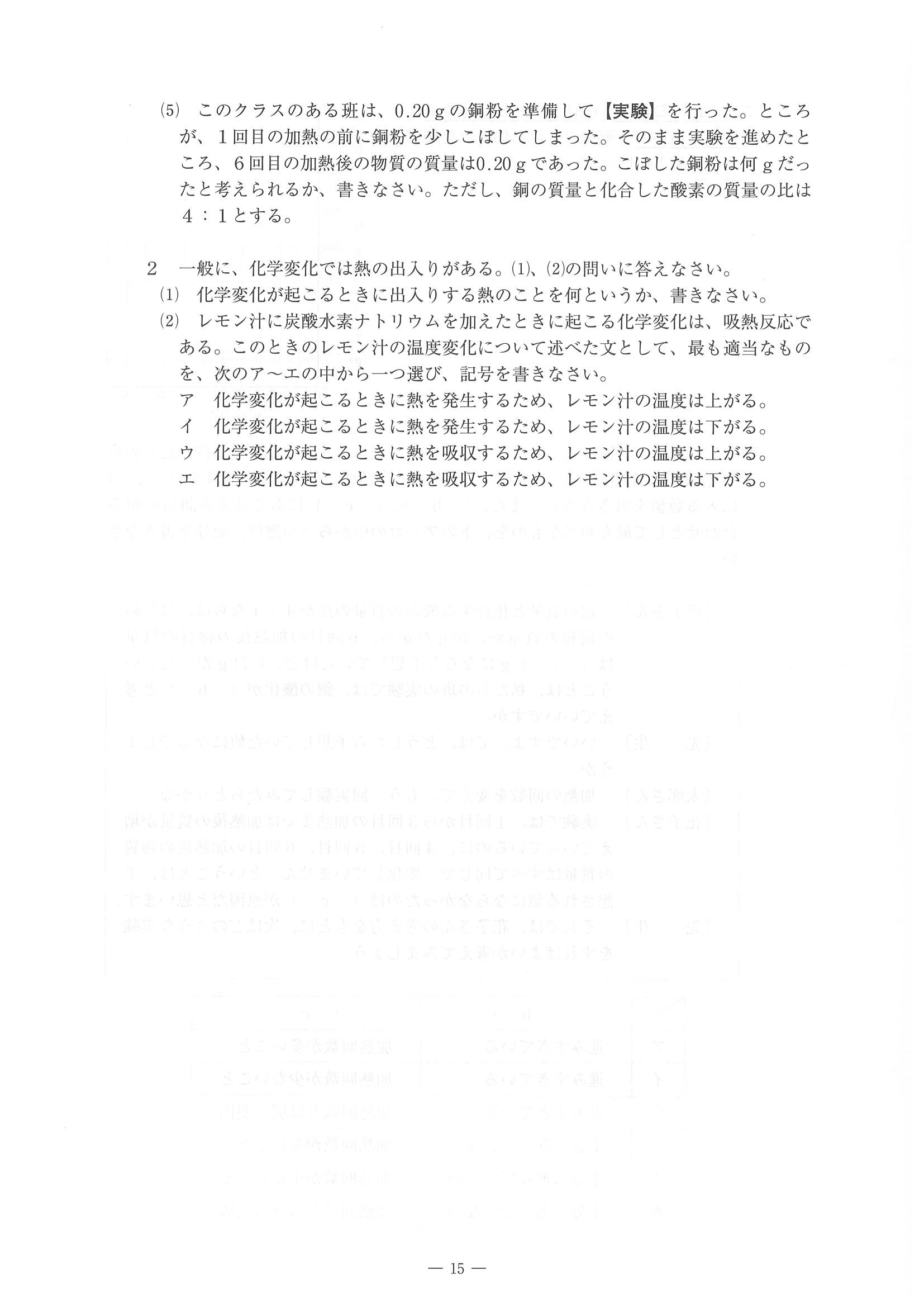 2014年度 佐賀県公立高校入試（理科 特色・問題）15/15