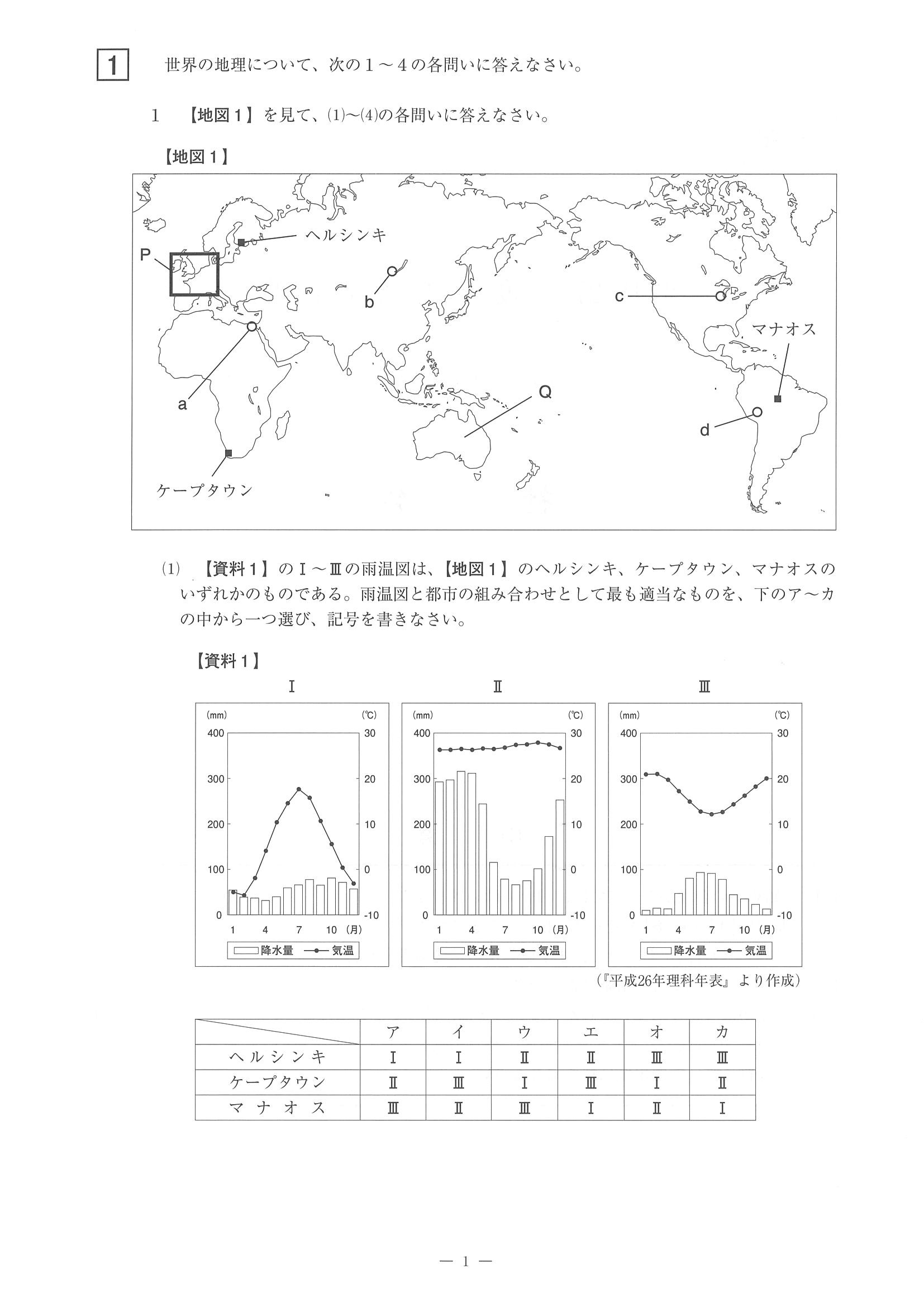 2015年度 佐賀県公立高校入試（社会 一般・問題）1/14