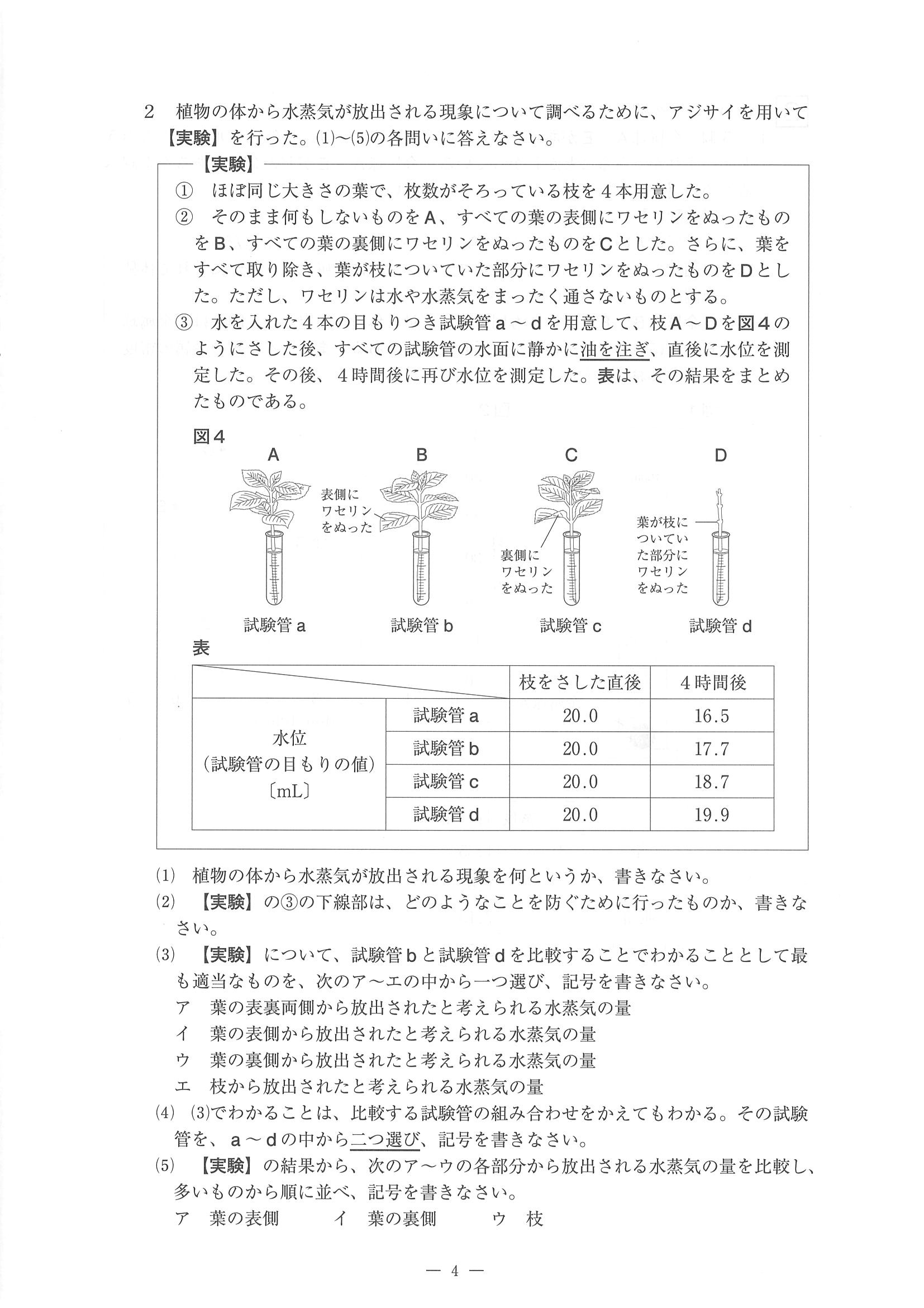 2016年度 佐賀県公立高校入試（理科 一般・問題）4/14