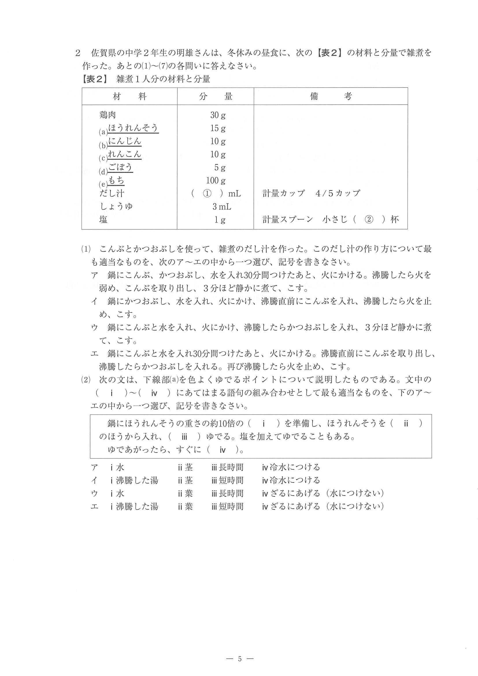 2016年度 佐賀県公立高校入試（家庭 特色・問題）5/12