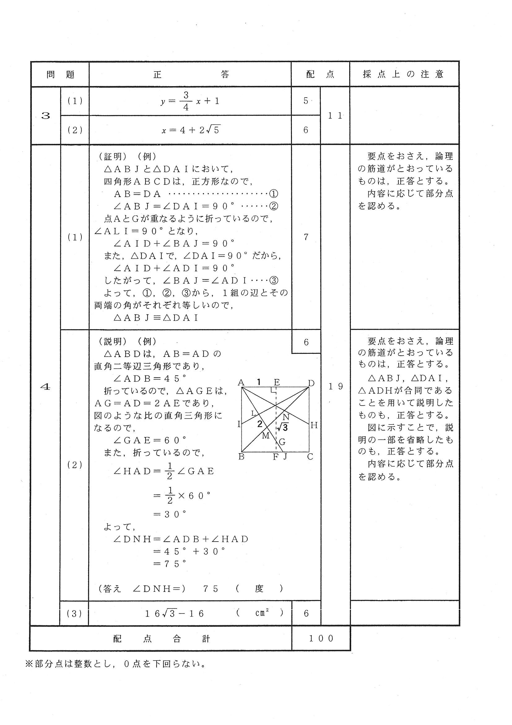 2014年度 埼玉県公立高校入試（数学・正答）2/2