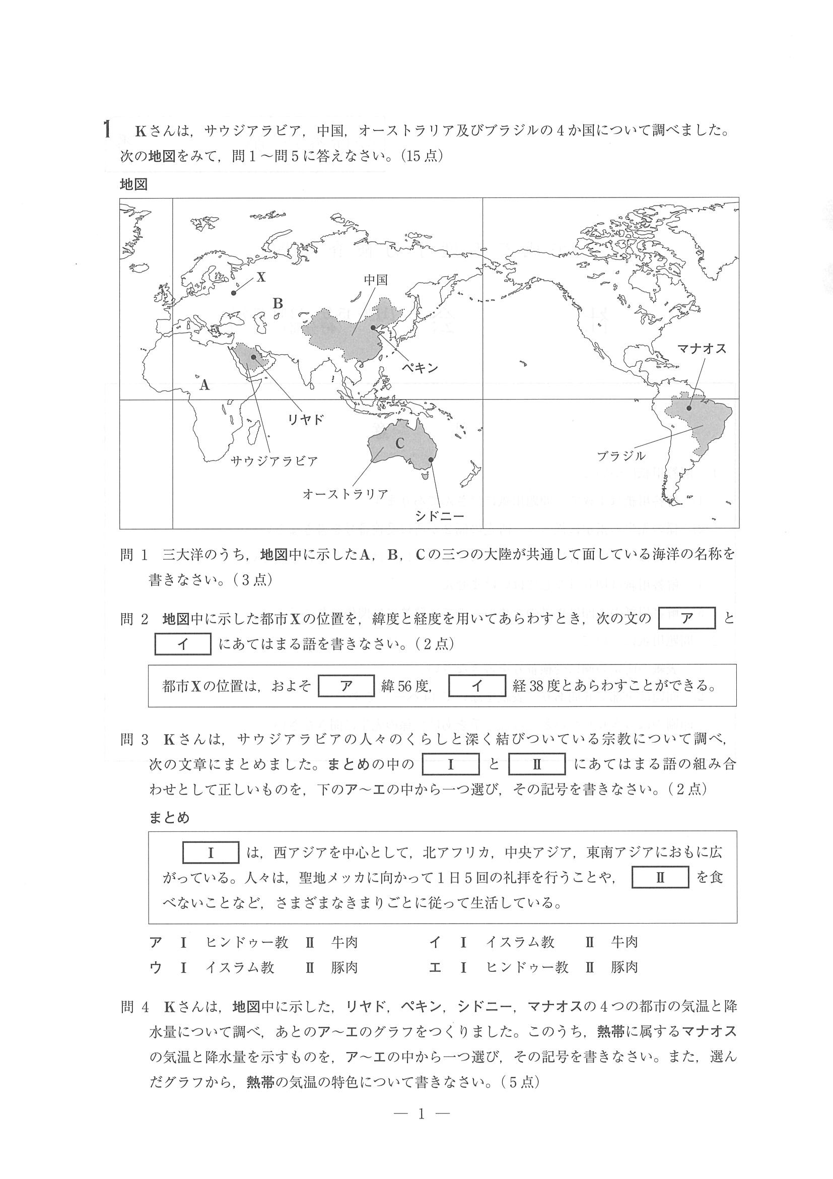 2015年度 埼玉県公立高校入試（社会・問題）1/14