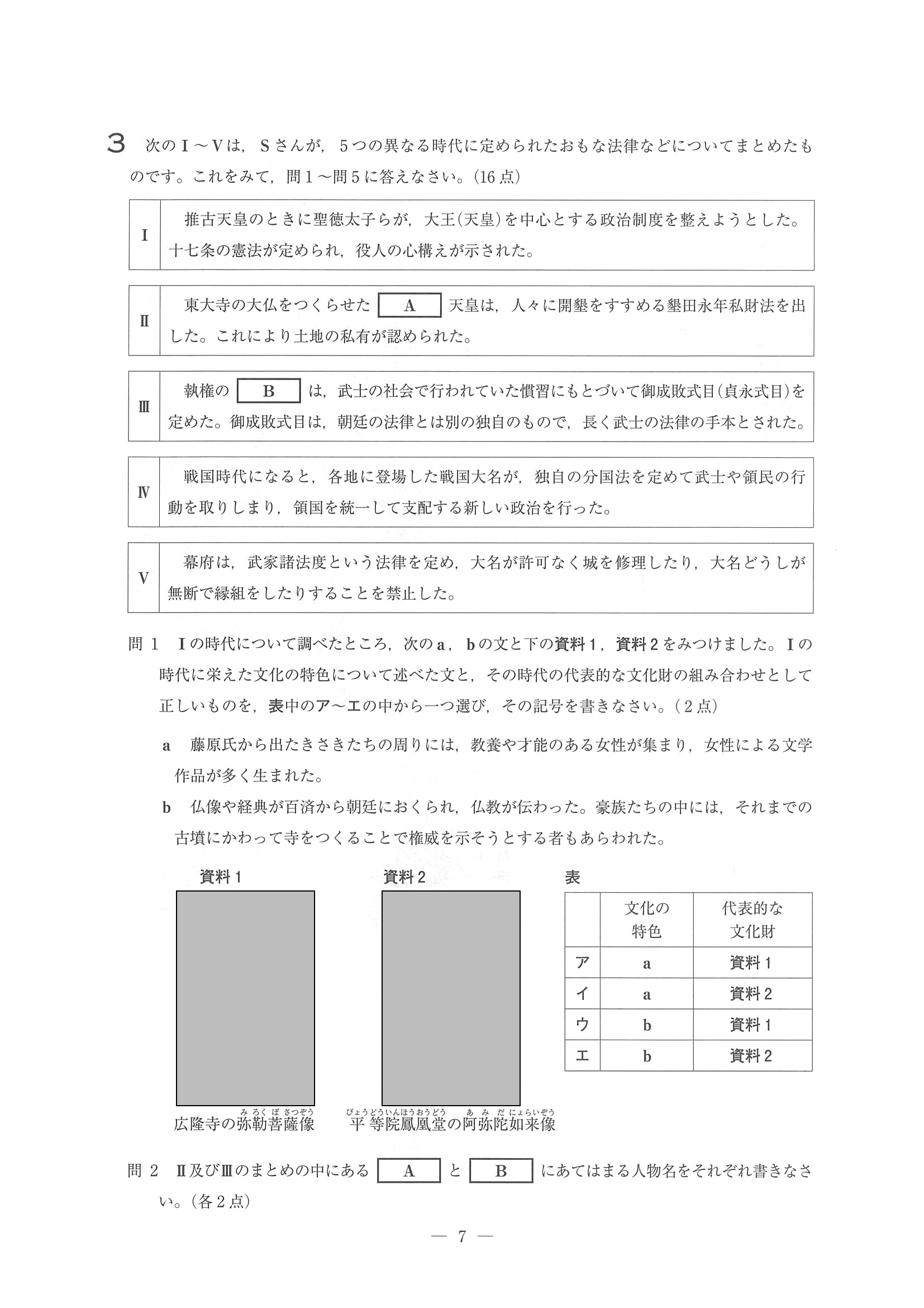 2015年度 埼玉県公立高校入試（社会・問題）7/14