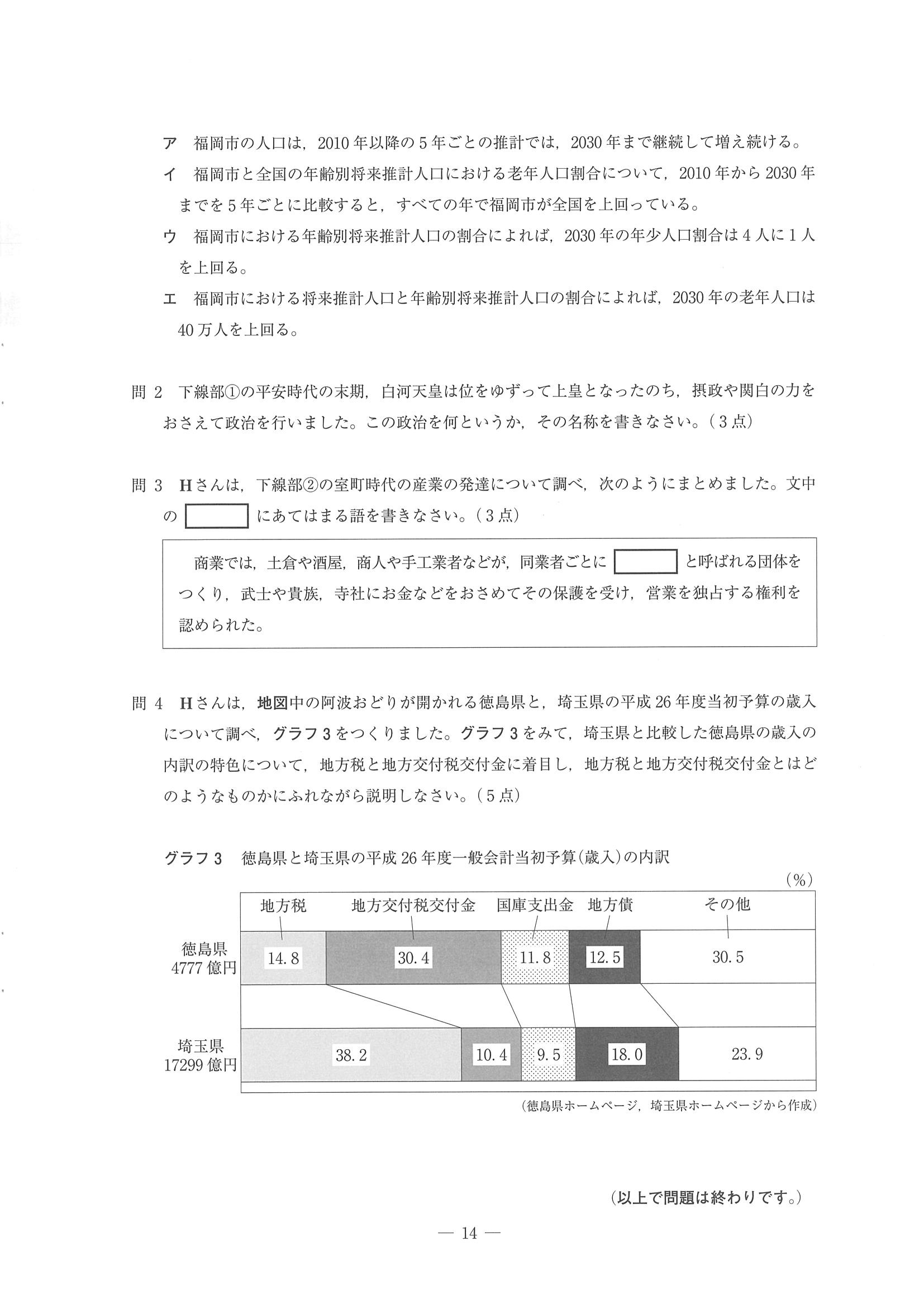 2015年度 埼玉県公立高校入試（社会・問題）14/14