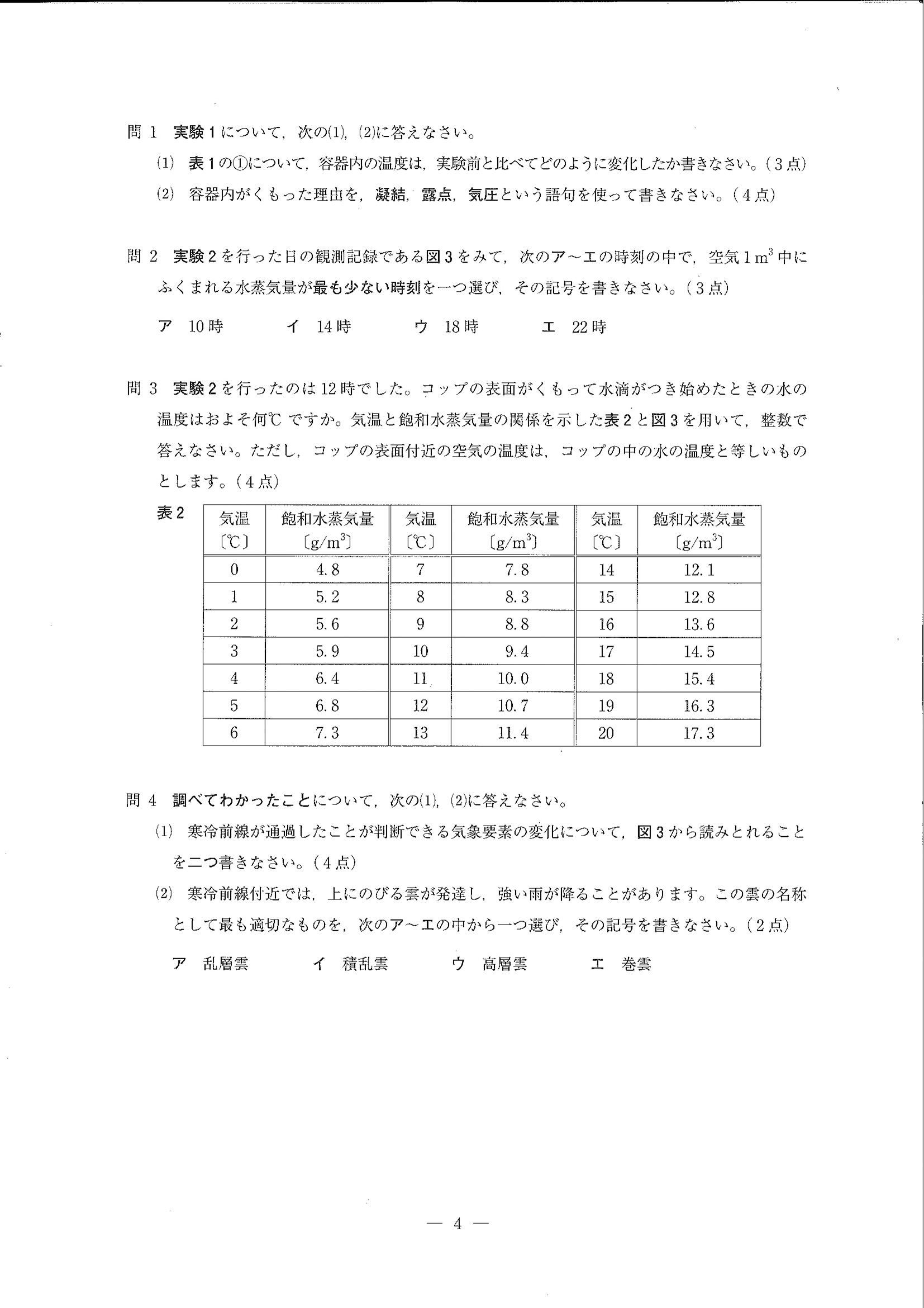 2016年度 埼玉県公立高校入試（理科・問題）4/10