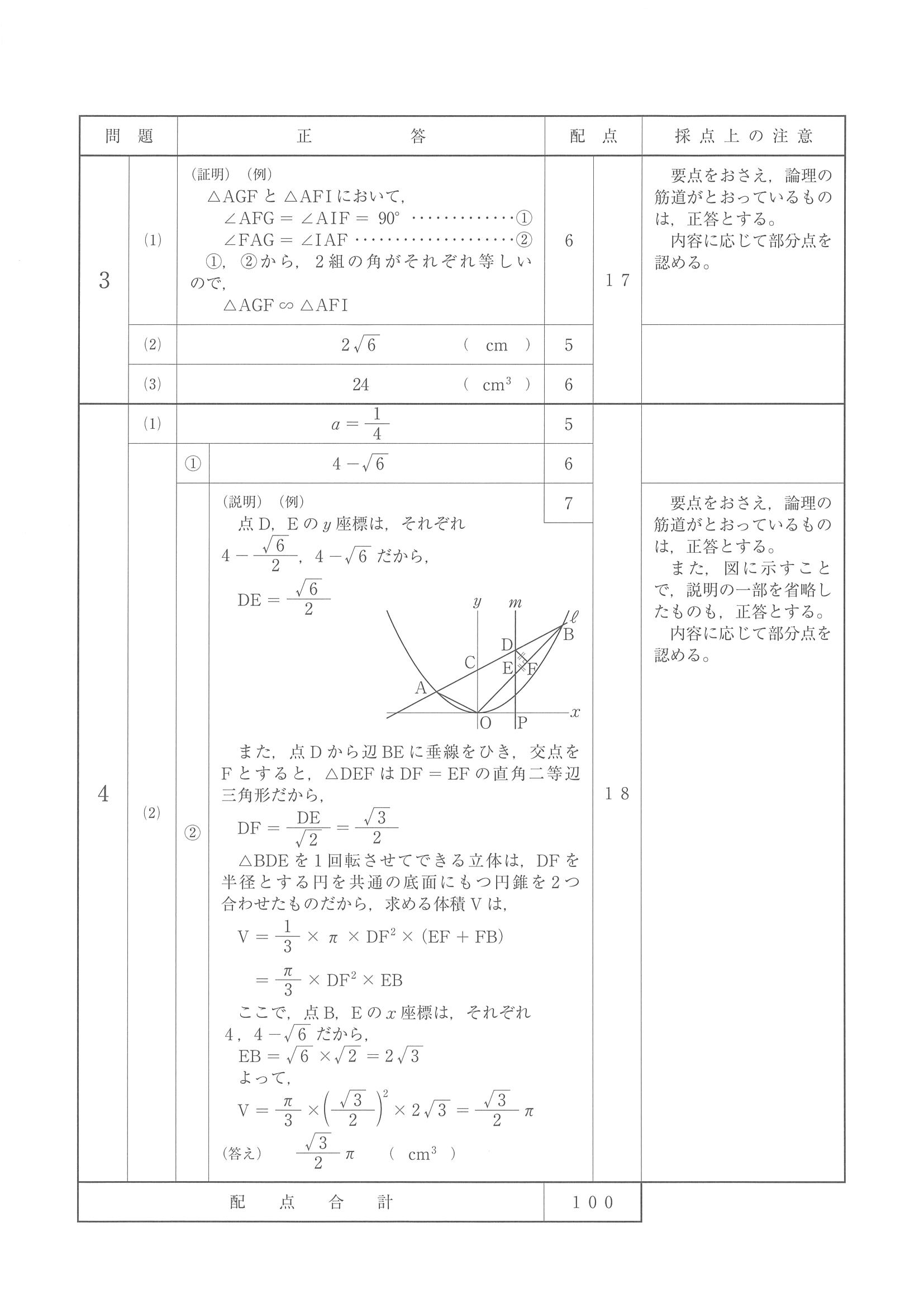 2017年度 埼玉県公立高校入試（数学 学校選択・正答2）