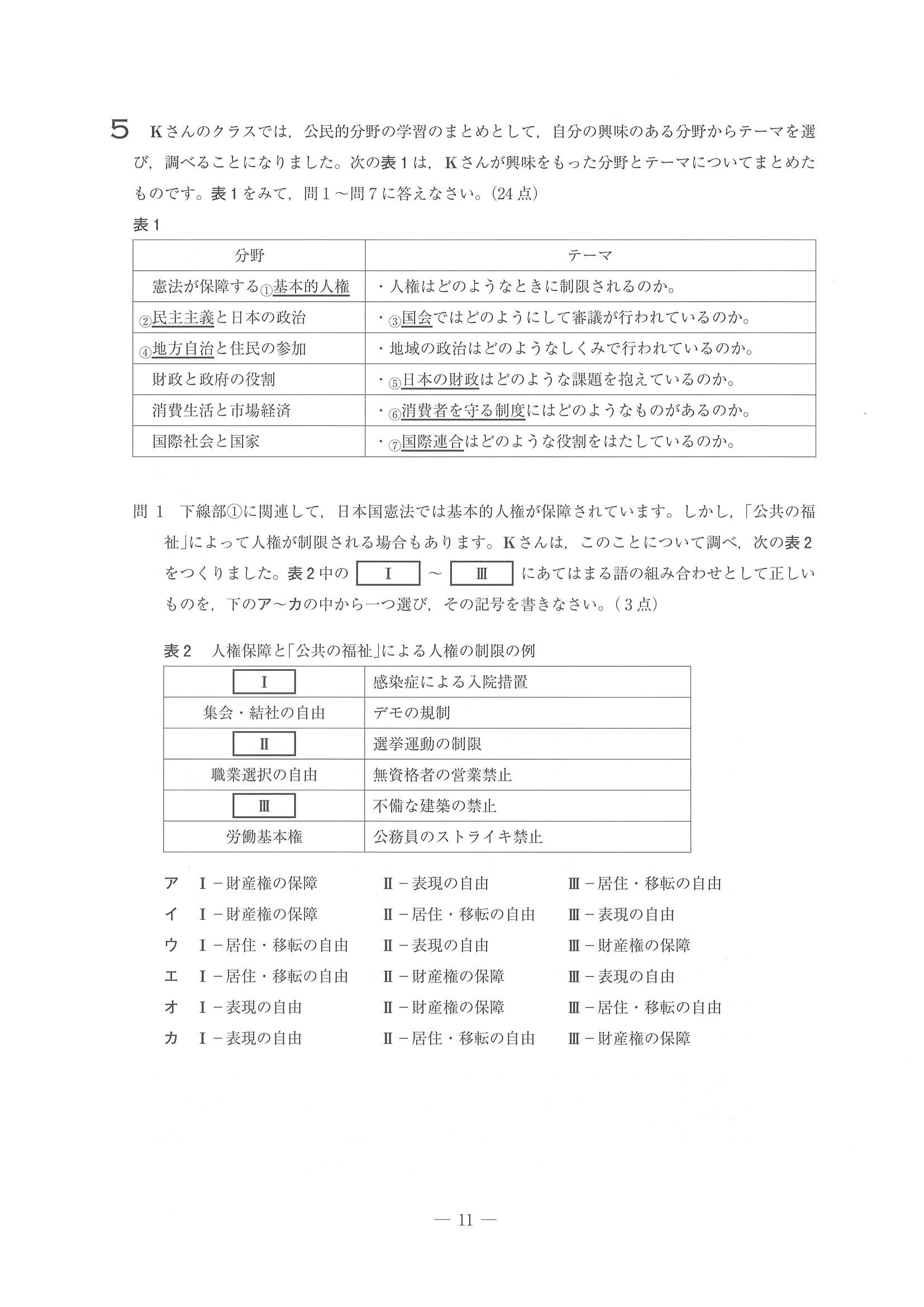 2018年度 埼玉県公立高校入試（標準問題 社会・問題）11/16