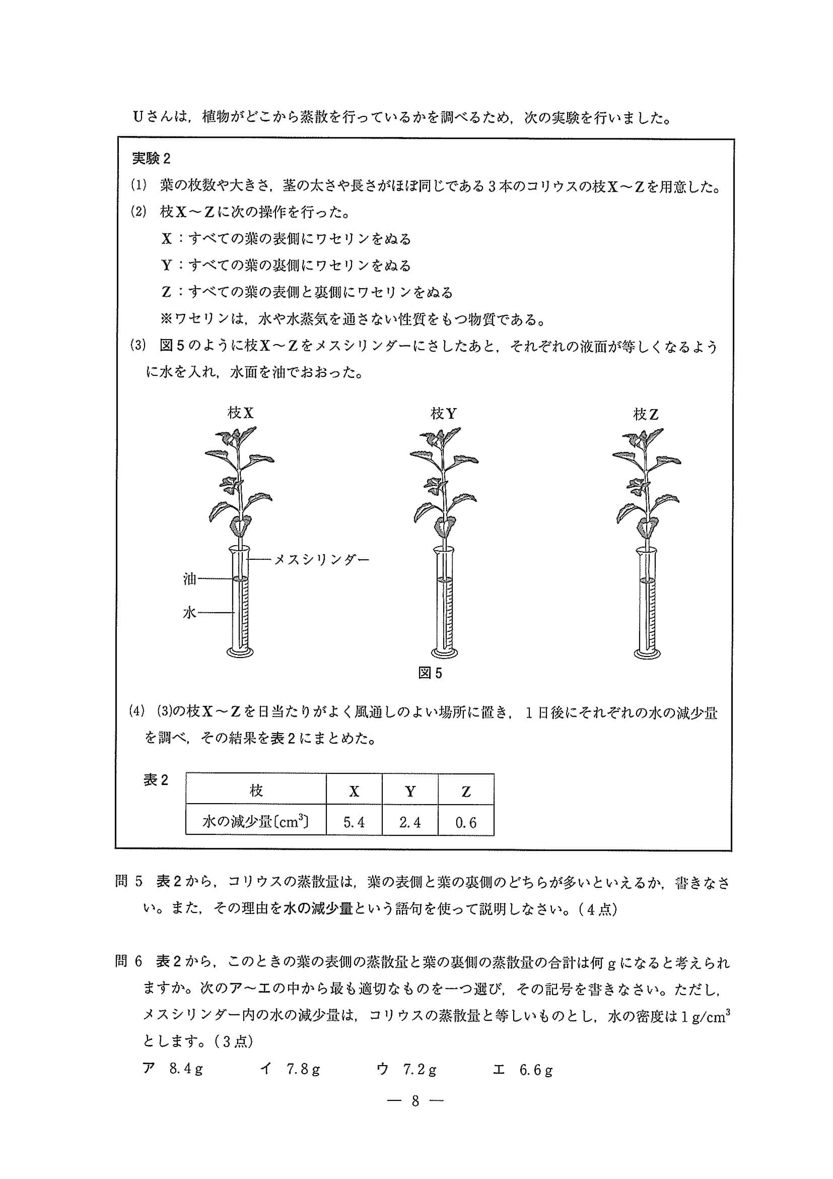 2020年度 埼玉県公立高校入試［標準問題 理科・問題］8/14