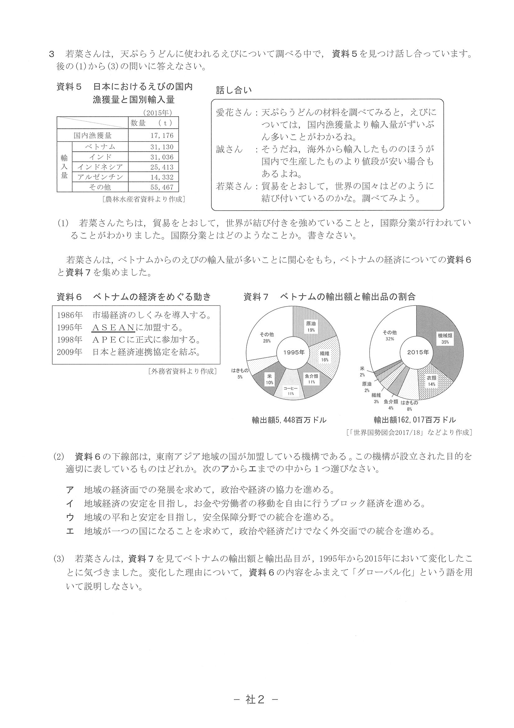 18年度 滋賀県公立高校入試 標準問題 社会 問題 2 6