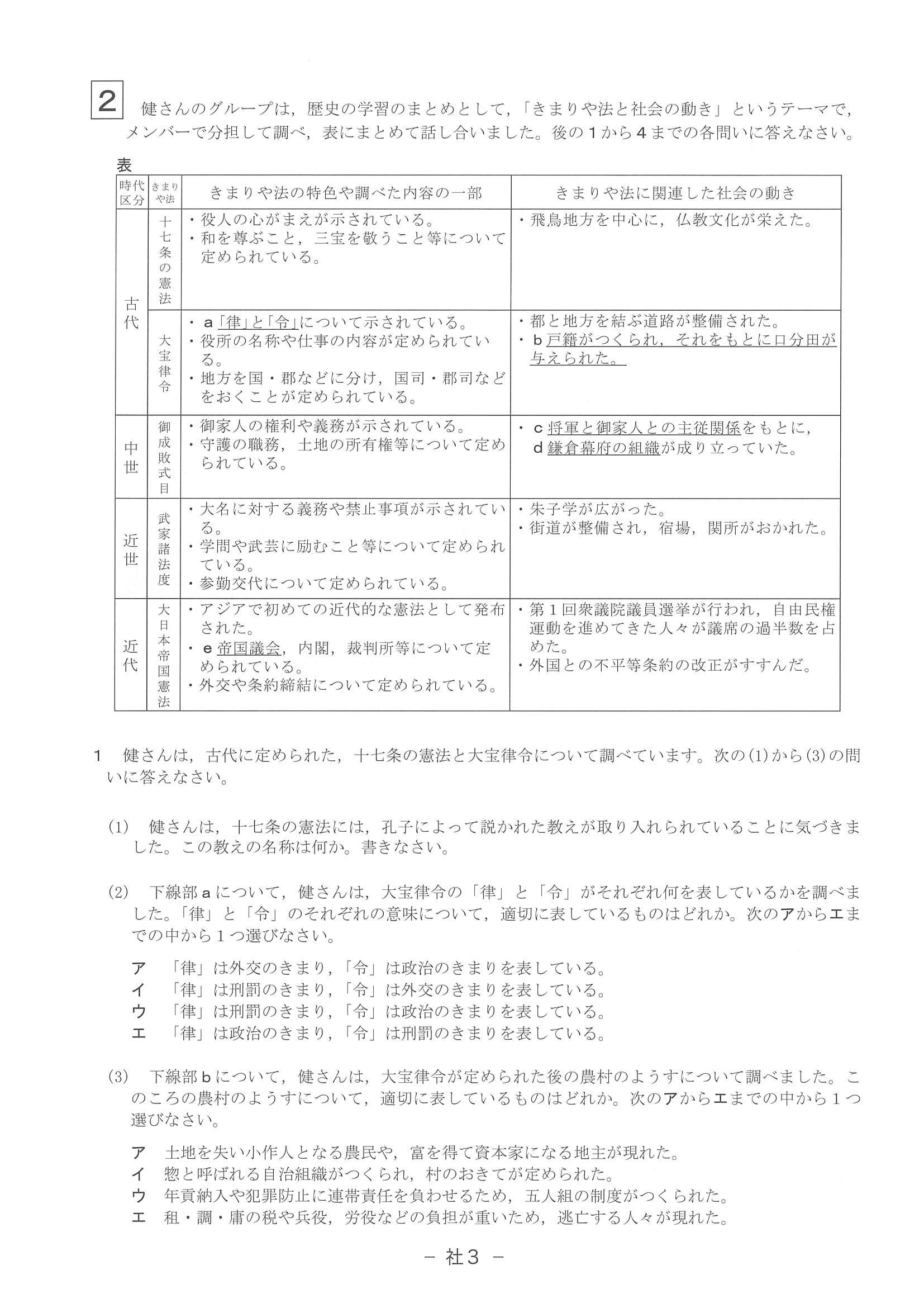 2018年度 滋賀県公立高校入試［標準問題 社会・問題］3/6