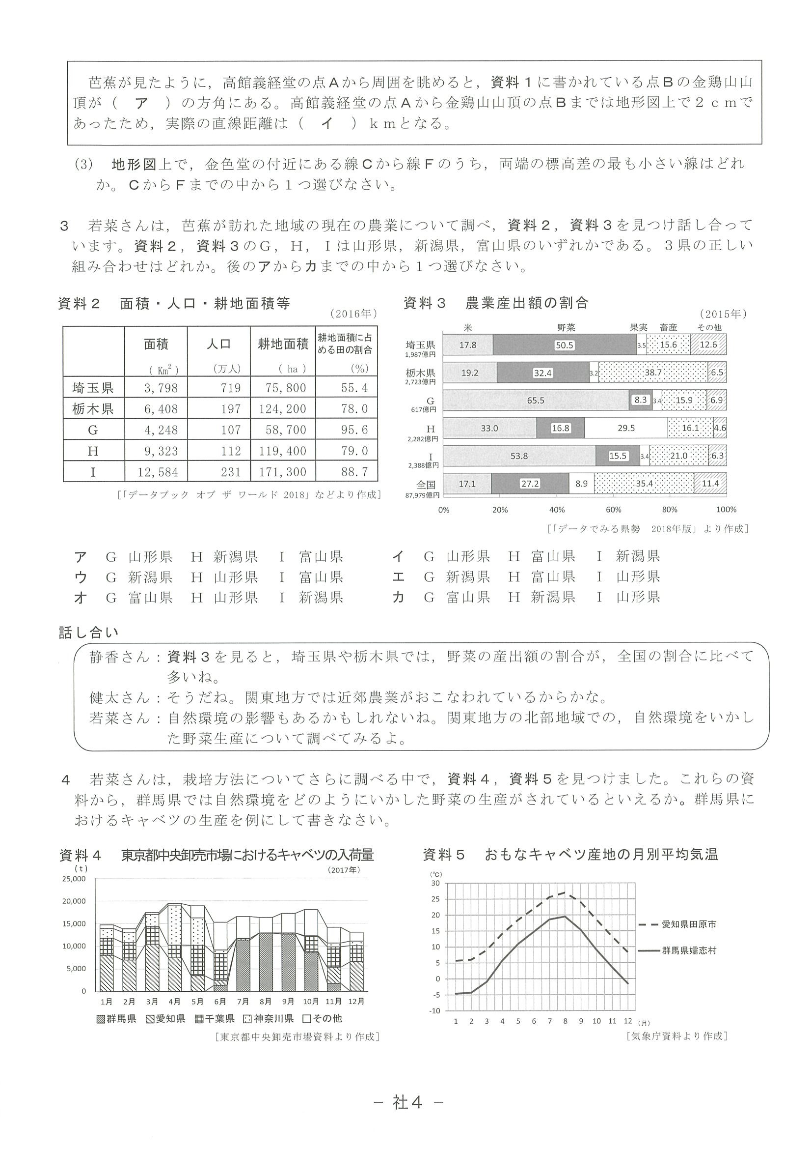 2019年度 滋賀県公立高校入試［標準問題 社会・問題］4/7