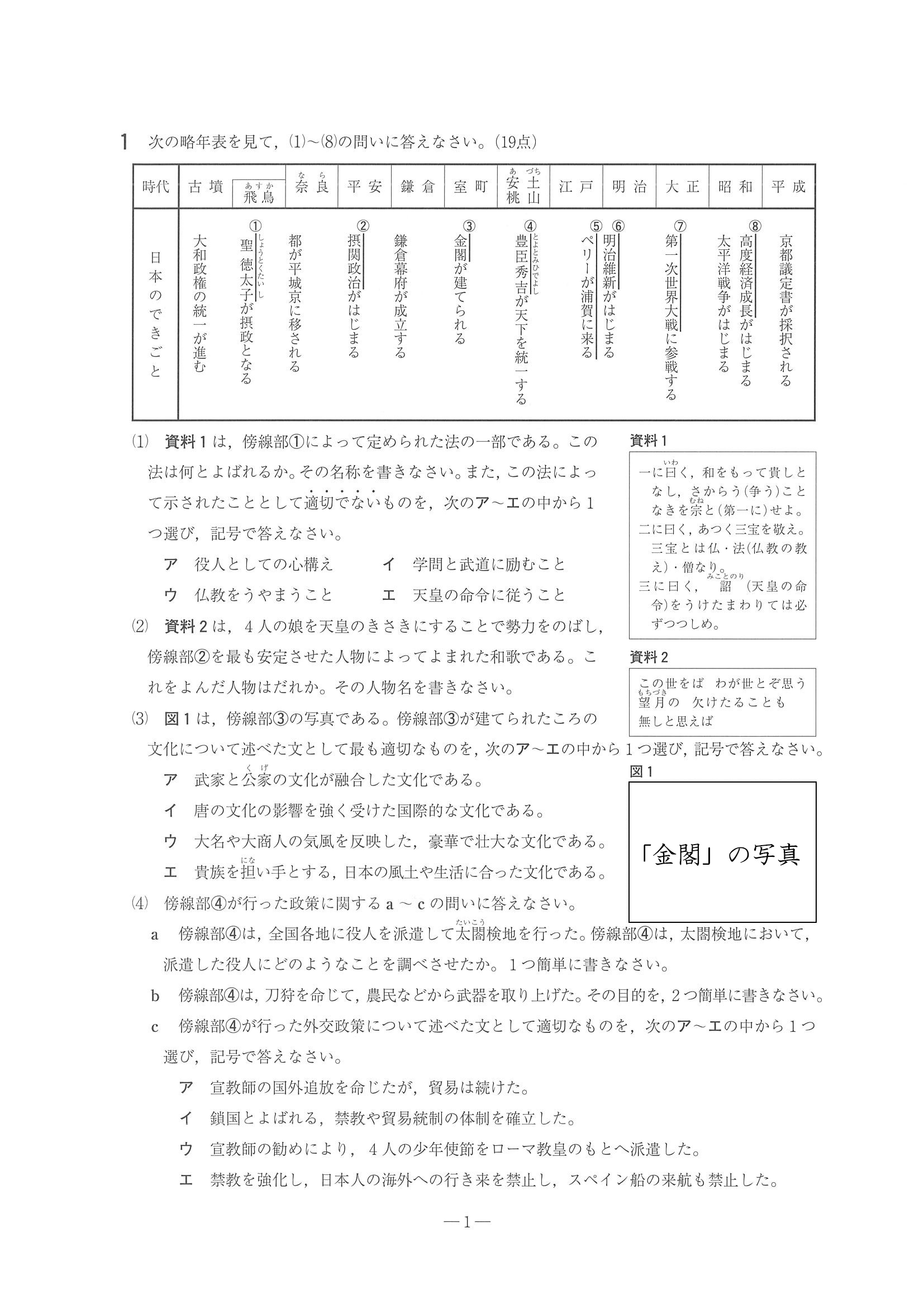 2015年度 静岡県公立高校入試（社会・問題）1/7