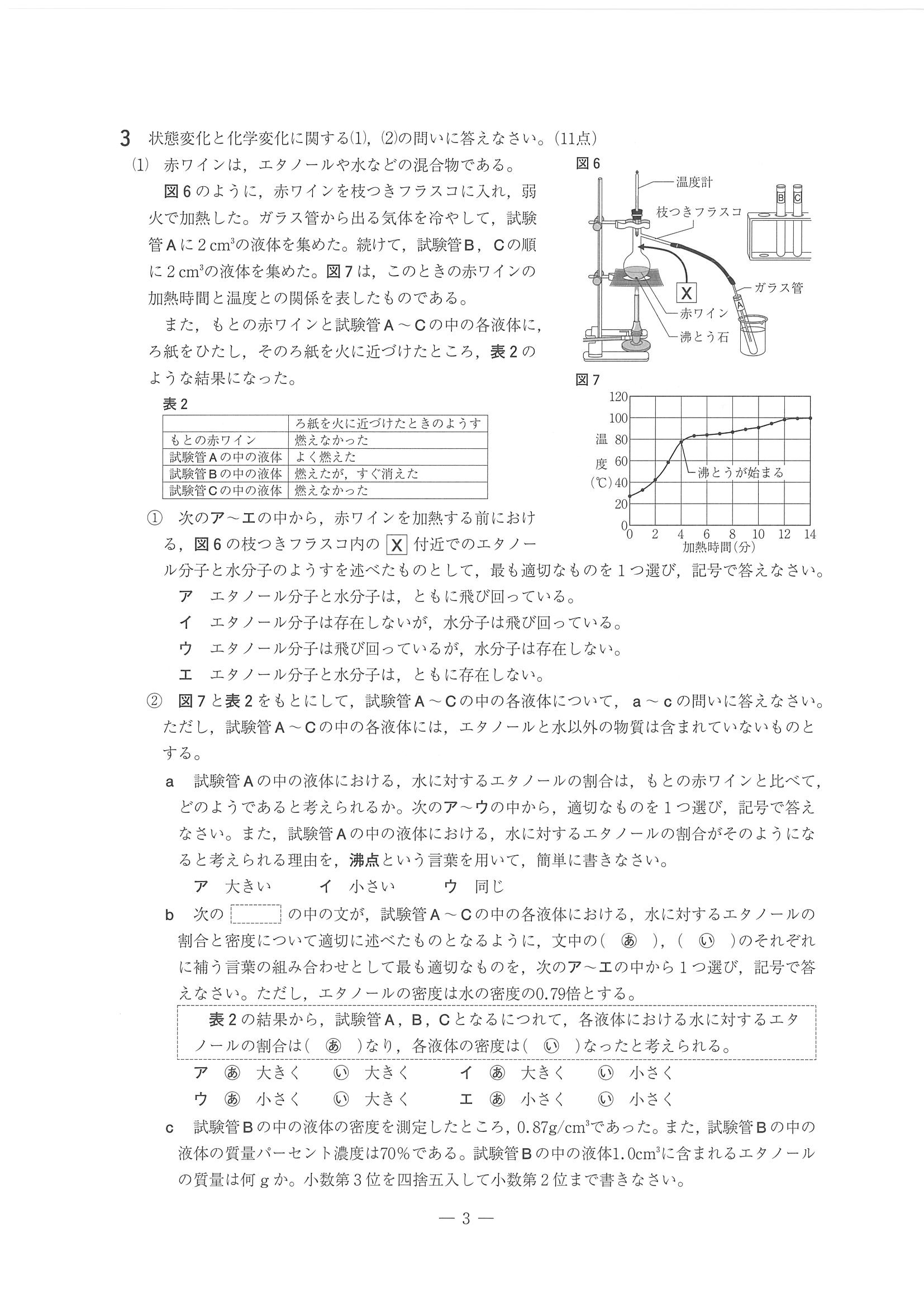 2016年度 静岡県公立高校入試（理科・問題）3/7