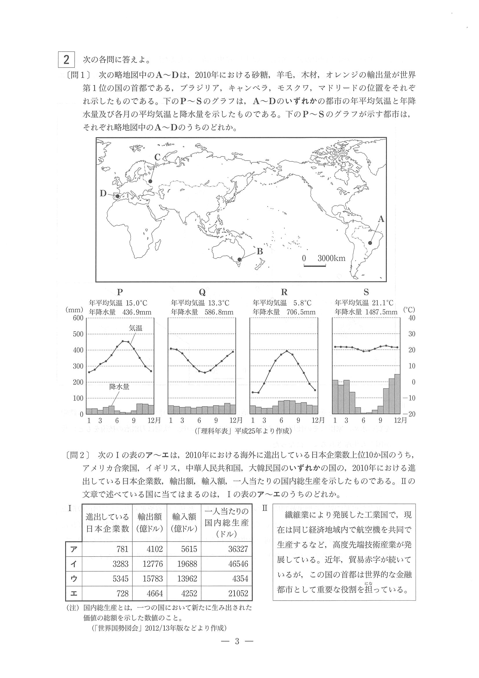 2014年度 東京都公立高校入試（社会・問題）3/12