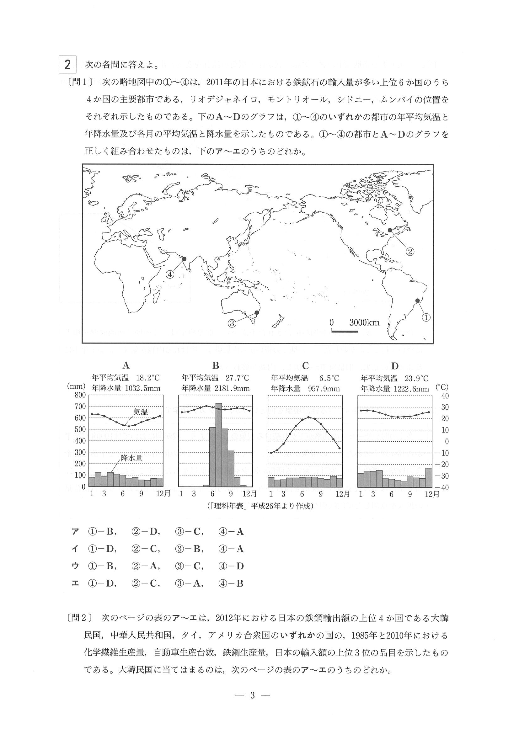 2015年度 東京都公立高校入試（社会・問題）3/12