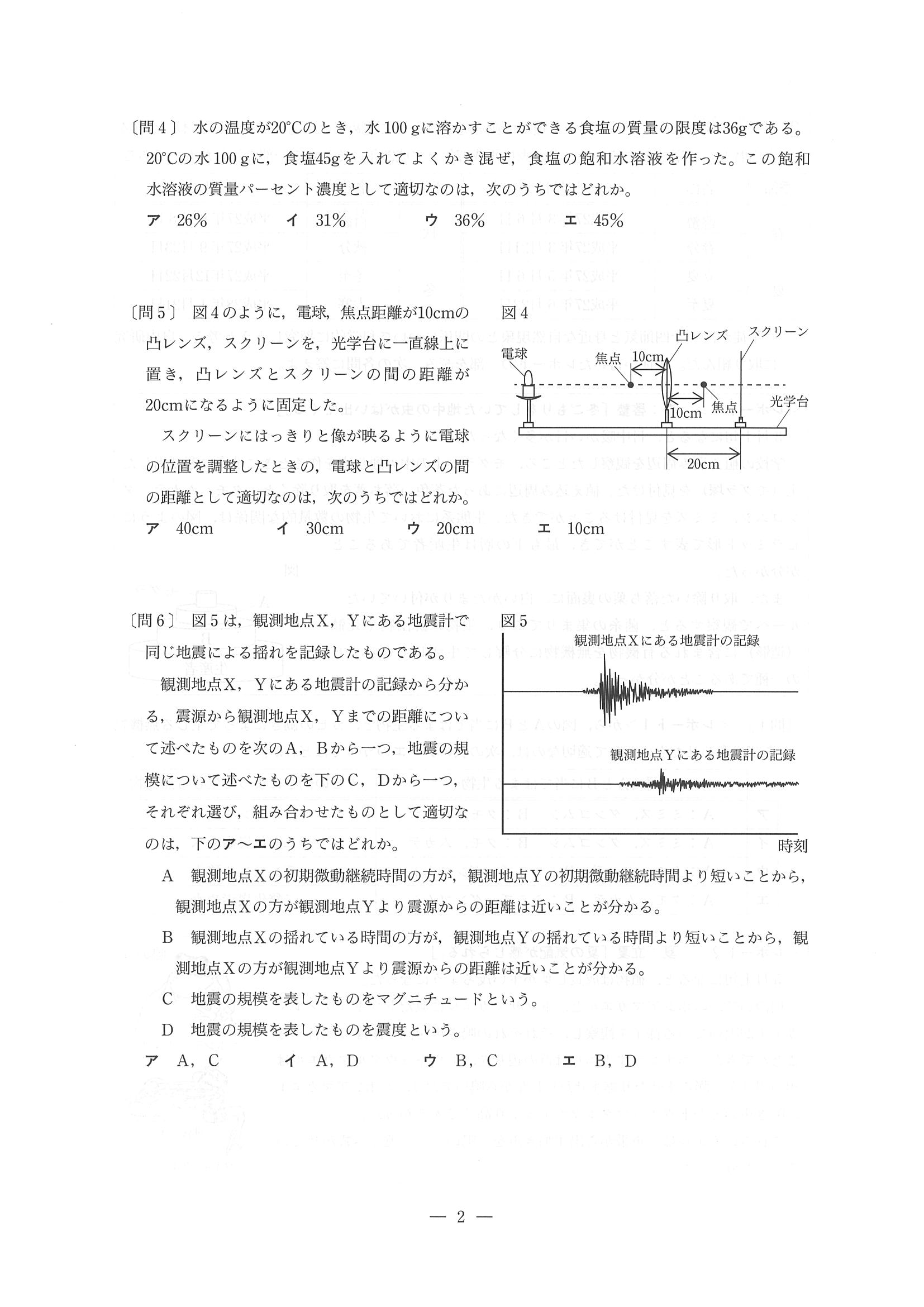 2016年度 東京都公立高校入試（理科・問題）2/12