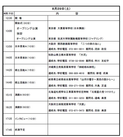 公演日程（8月29日）