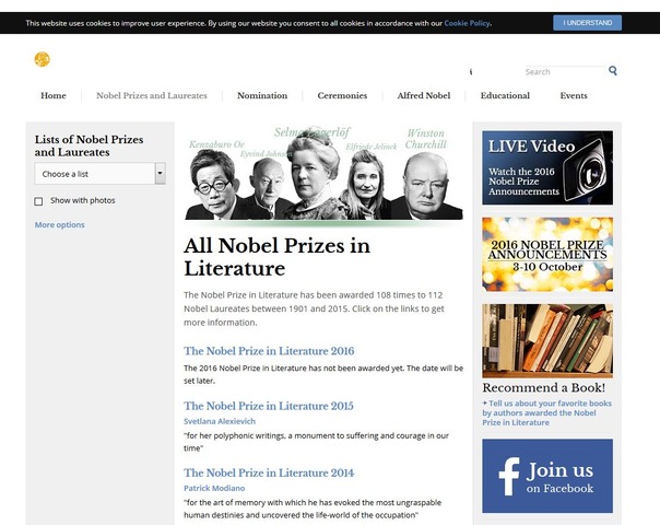 16年ノーベル文学賞発表は10 13午後8時 過去の受賞者を紹介 リセマム