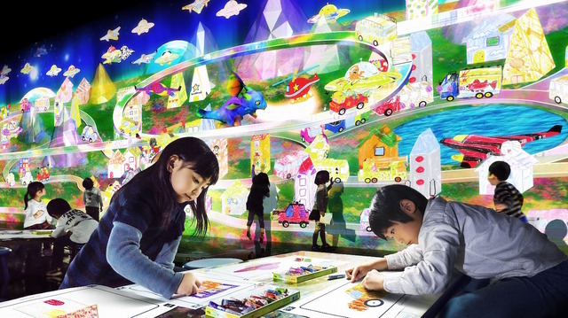 お絵かきタウン／Sketch Town  teamLab, 2014-, Interactive Digital Installation, Sound: Hideaki Takahashi, teamLab