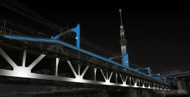東武鉄道 浅草 スカイツリー間の隅田川橋りょうをライトアップ リセマム