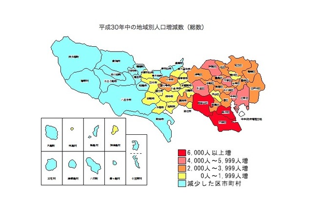 平成30年（2018年）中の地域別人口増減数（総数）