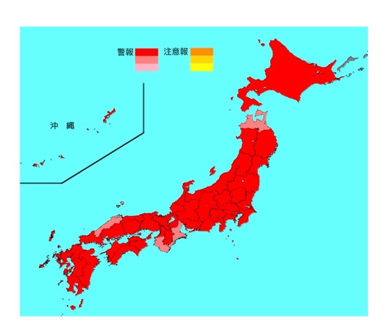 インフルエンザ流行レベルマップ（2019年2月4日～2月10日）