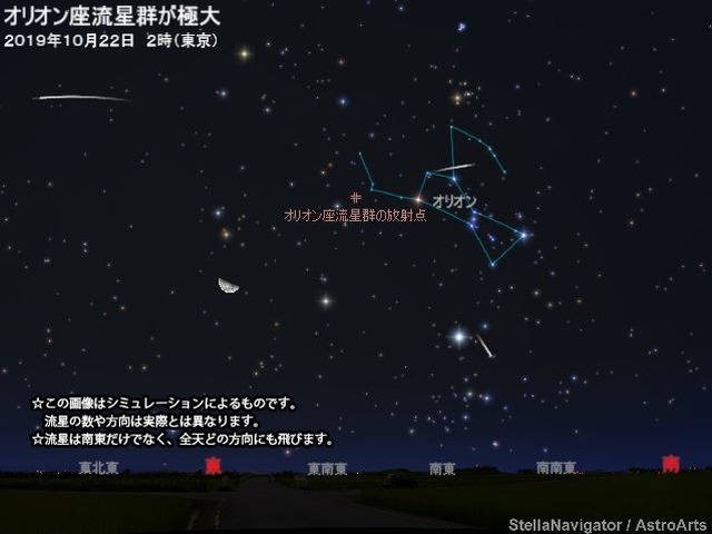 オリオン座流星群 2019年10月22日2時 東京　(c) アストロアーツ